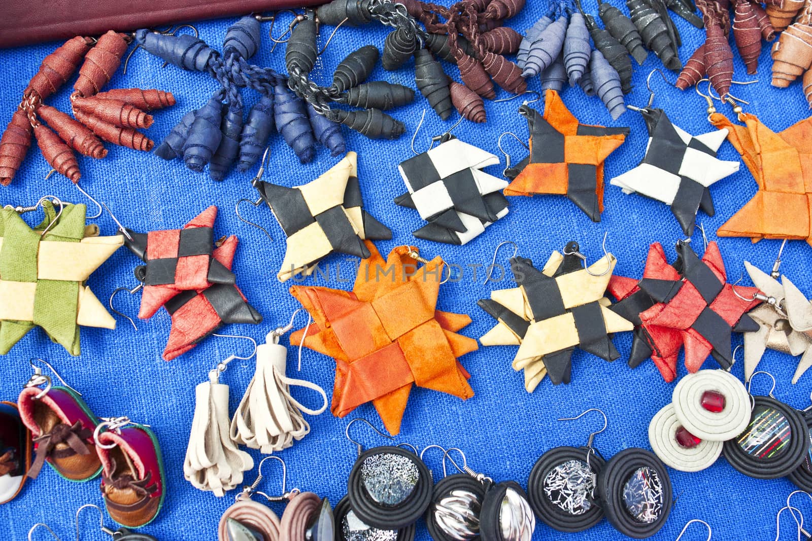 Handicrafts and souvenirs made of leather close-up