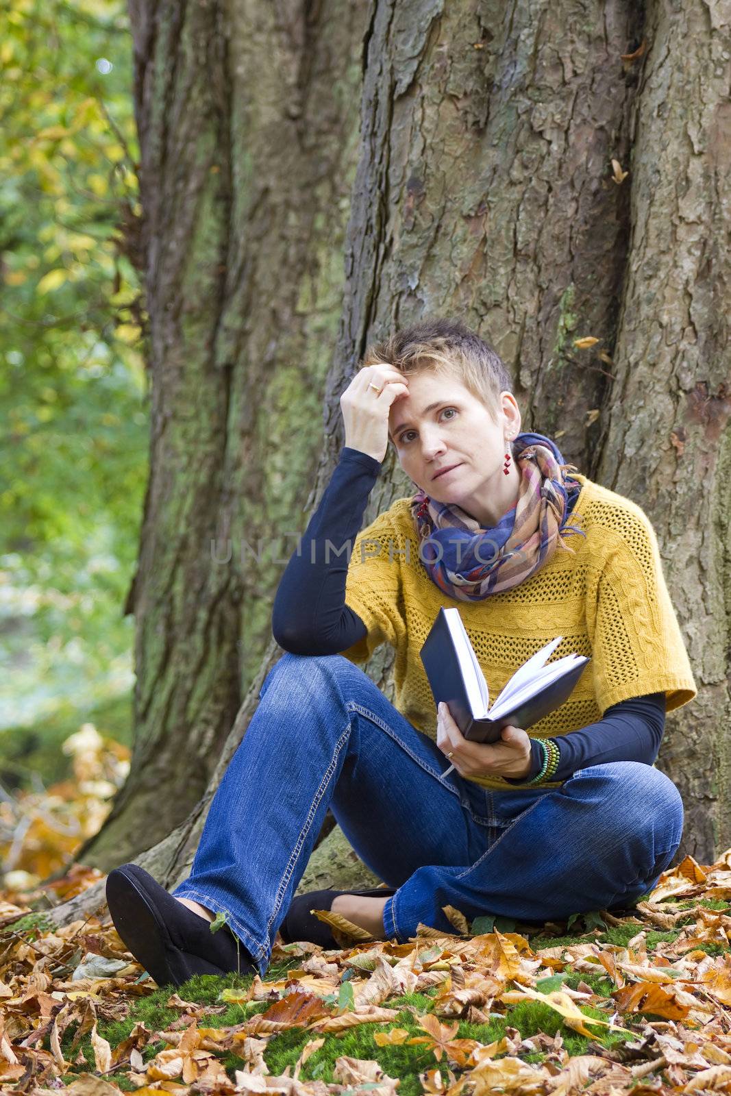 Woman reading book in the park 