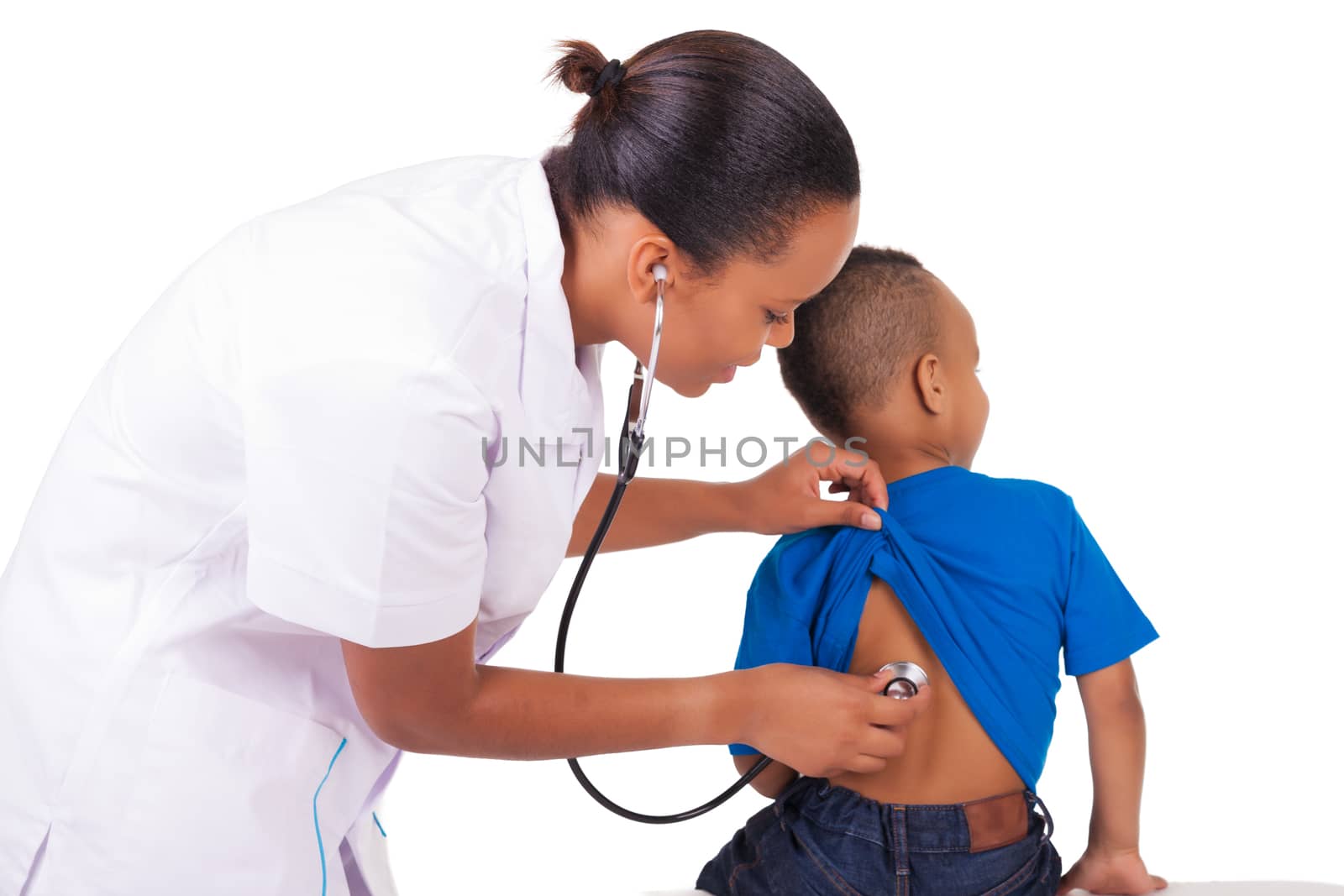 African american woman doctor with child isolated