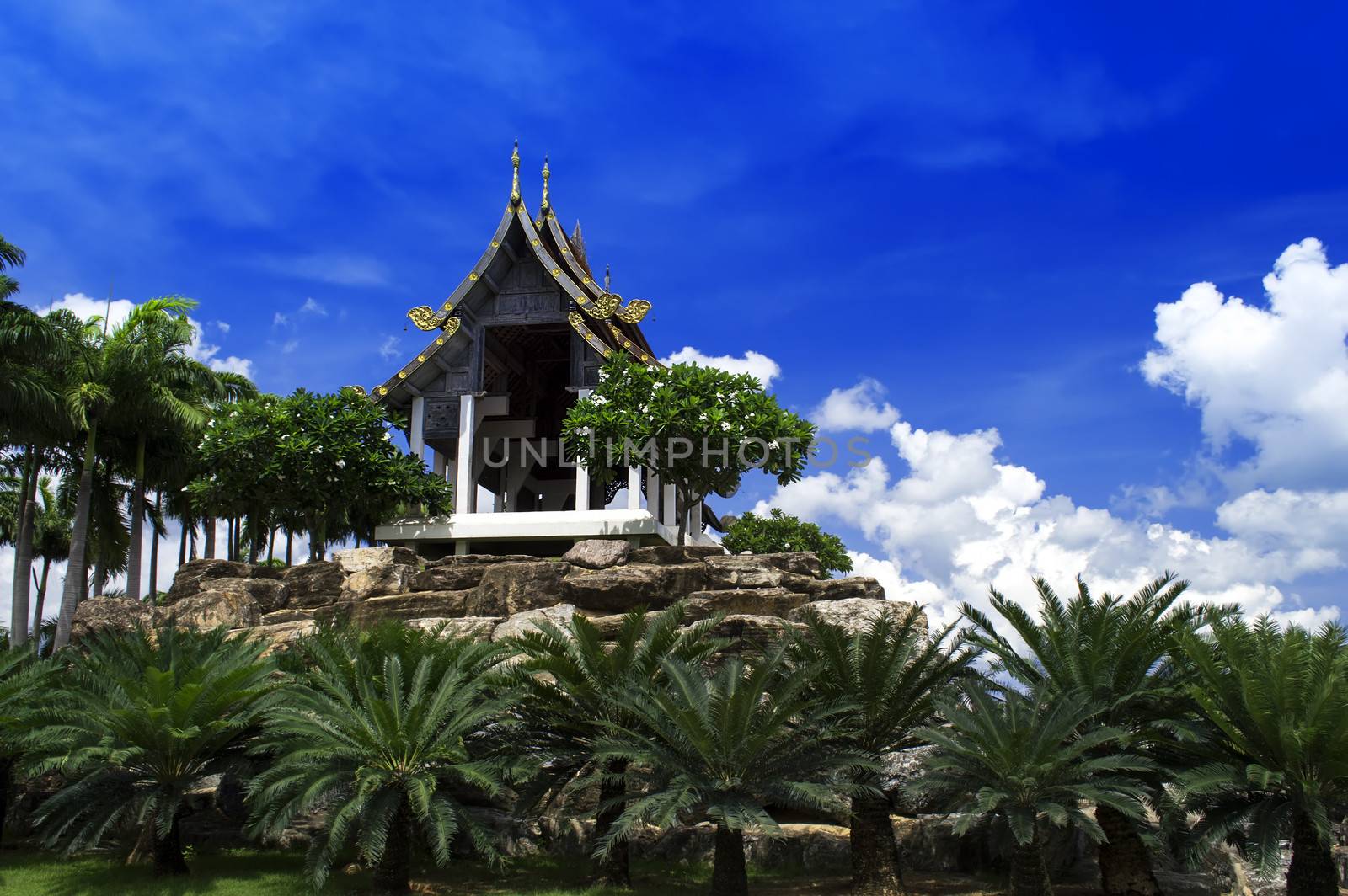 Gazebo in French park. Nong Nooch Tropical Botanical Garden.