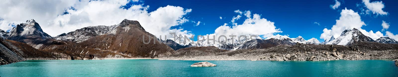 Himalaya panorama: sacred lake near Gokyo and Everest summit by Arsgera