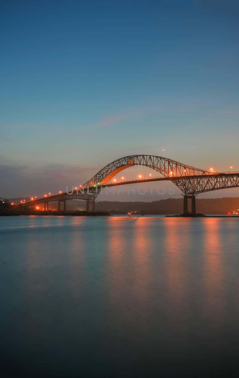 The TransAmerica Bridge in Panama City at sunset