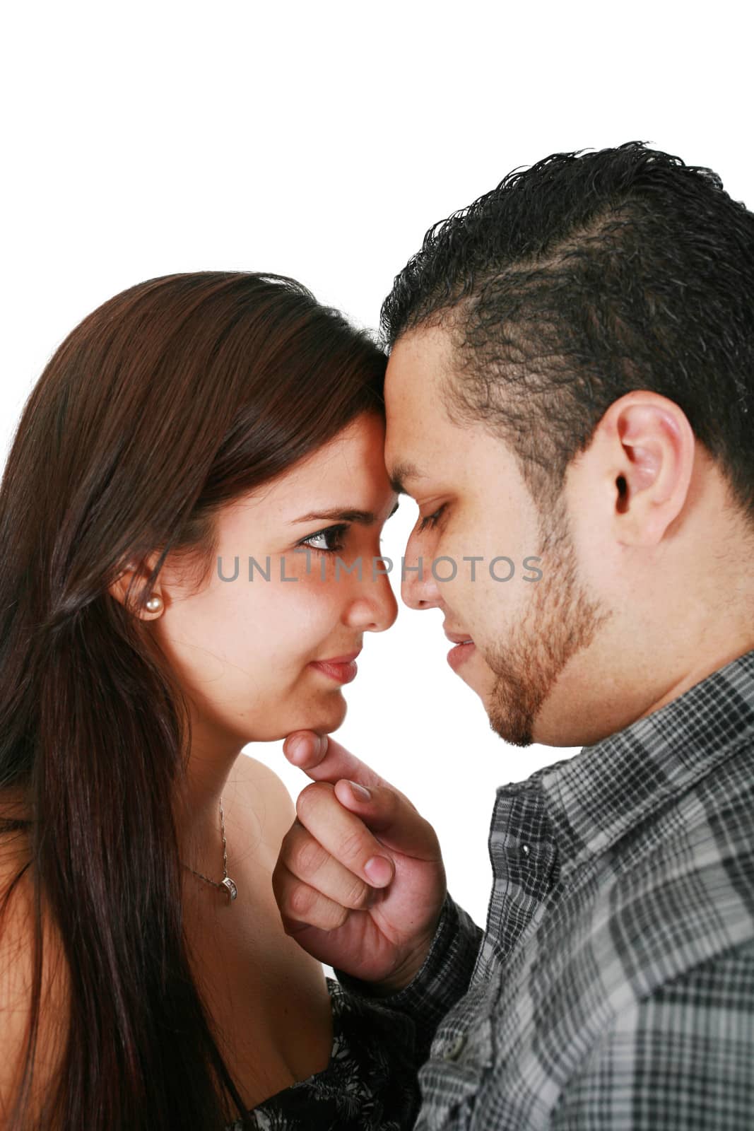 Portrait of Attractive Hispanic Couple on White Background