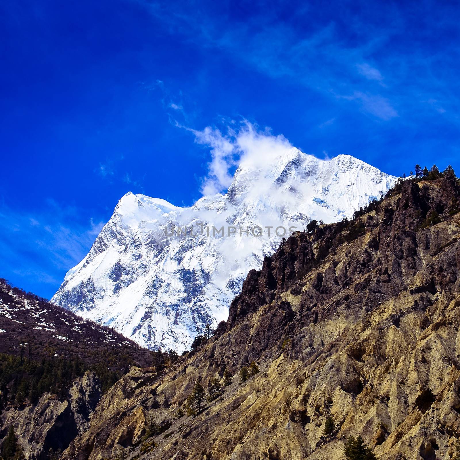 Detail of Himalayas snow peak of Annapurna III mountain