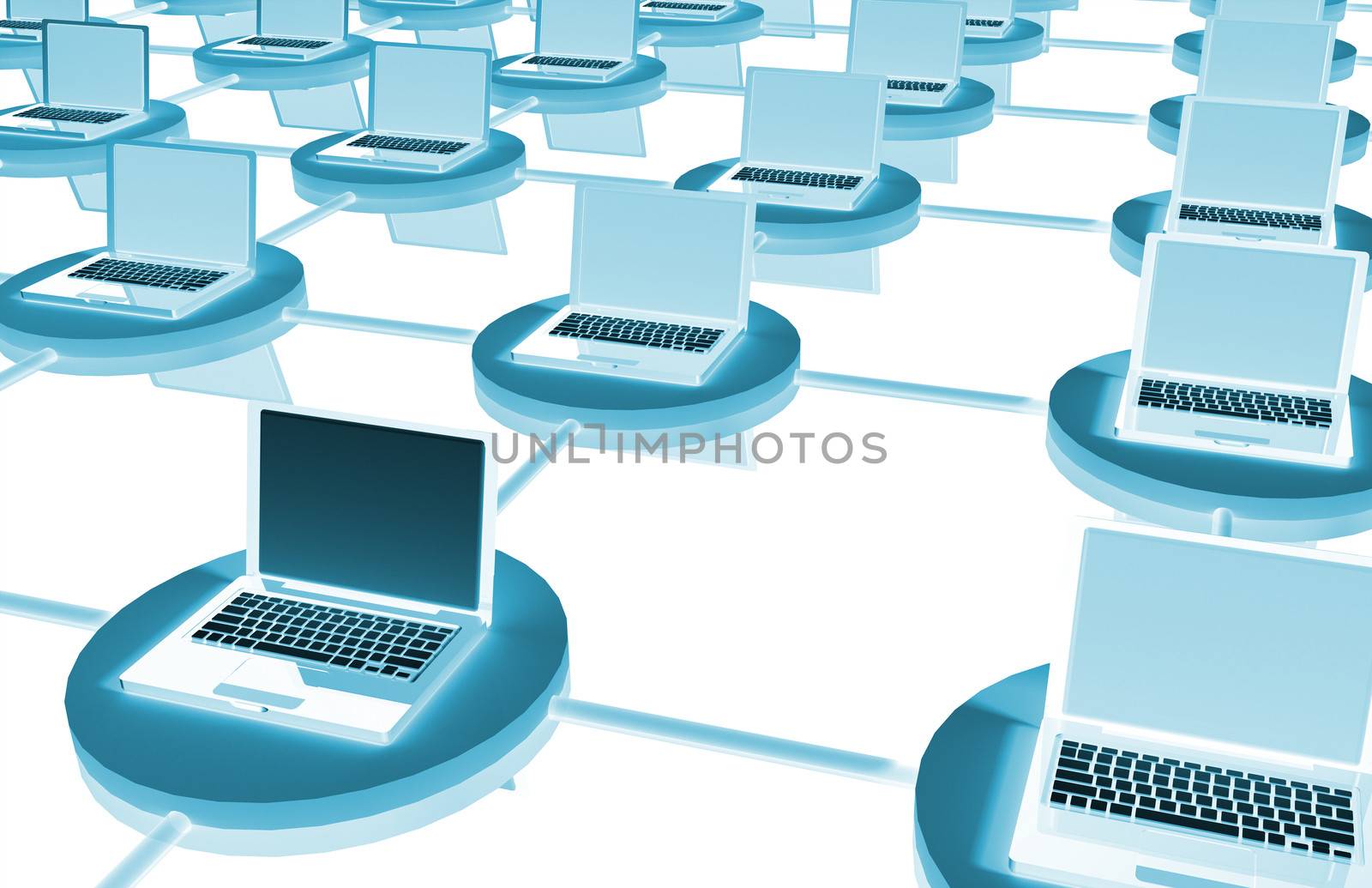 LAN Computer System in 3D with Laptops