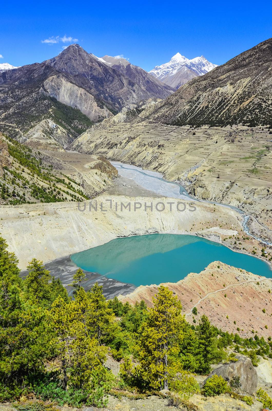 Himalayas mountain peaks and lake in the foreground by martinm303