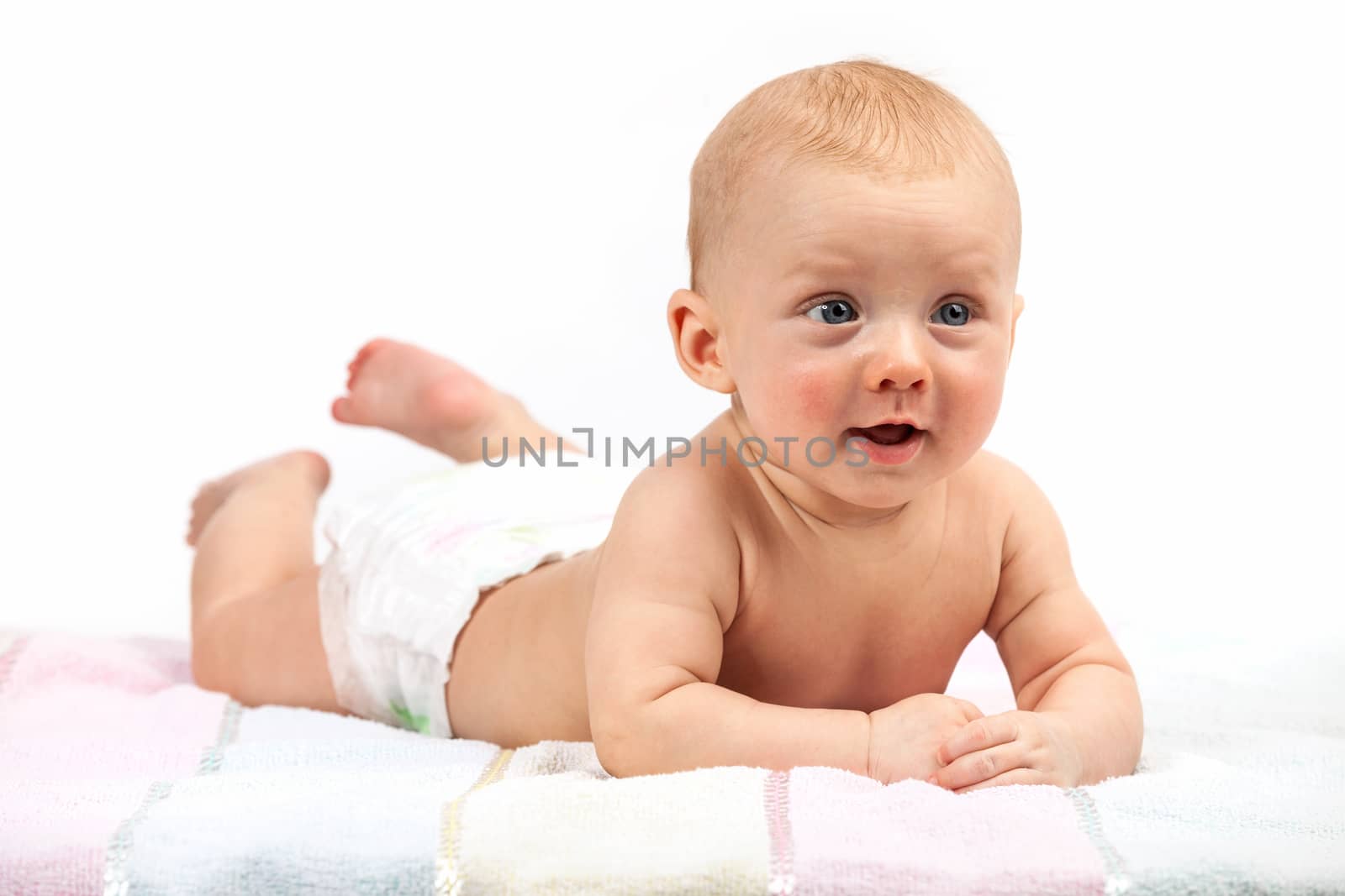 Cute baby boy over white by photobac