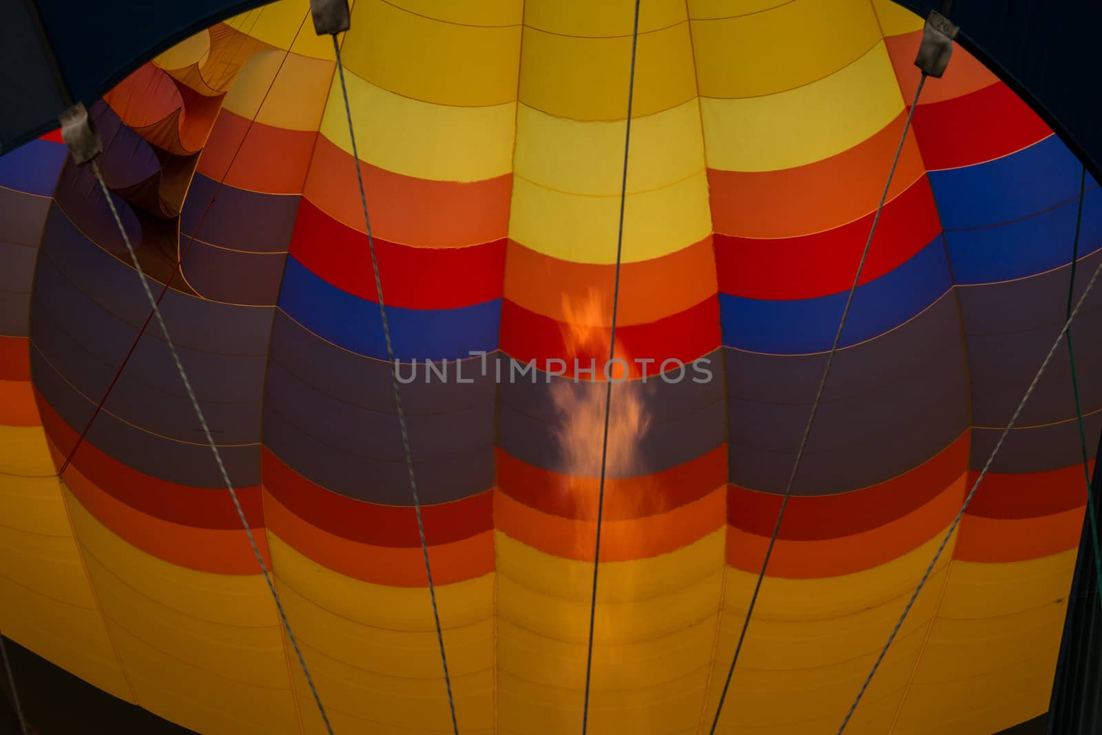 Propane fuelled flames inside hot air balloon