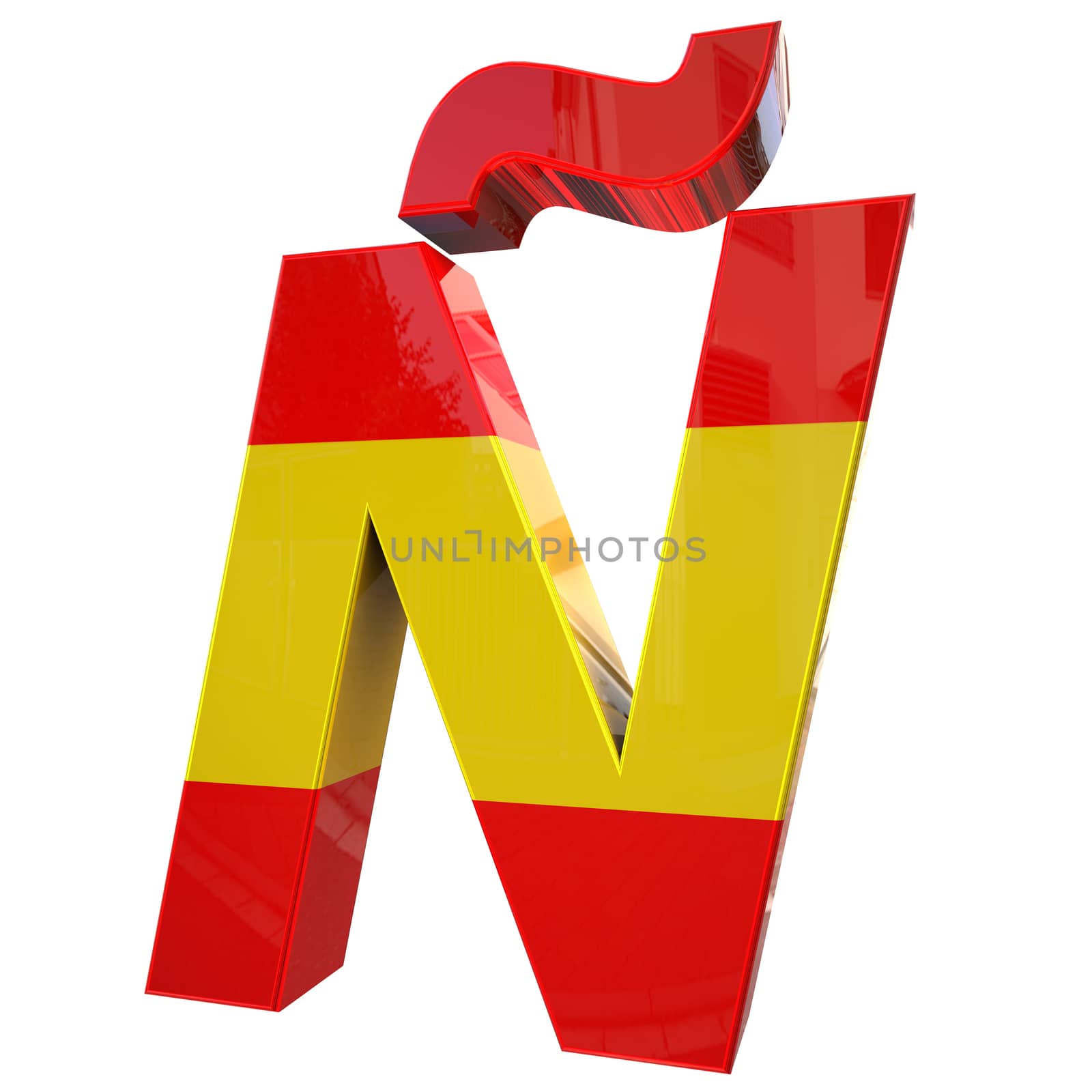 letter ñ 3d with their flag colors isolated on white with clipping path