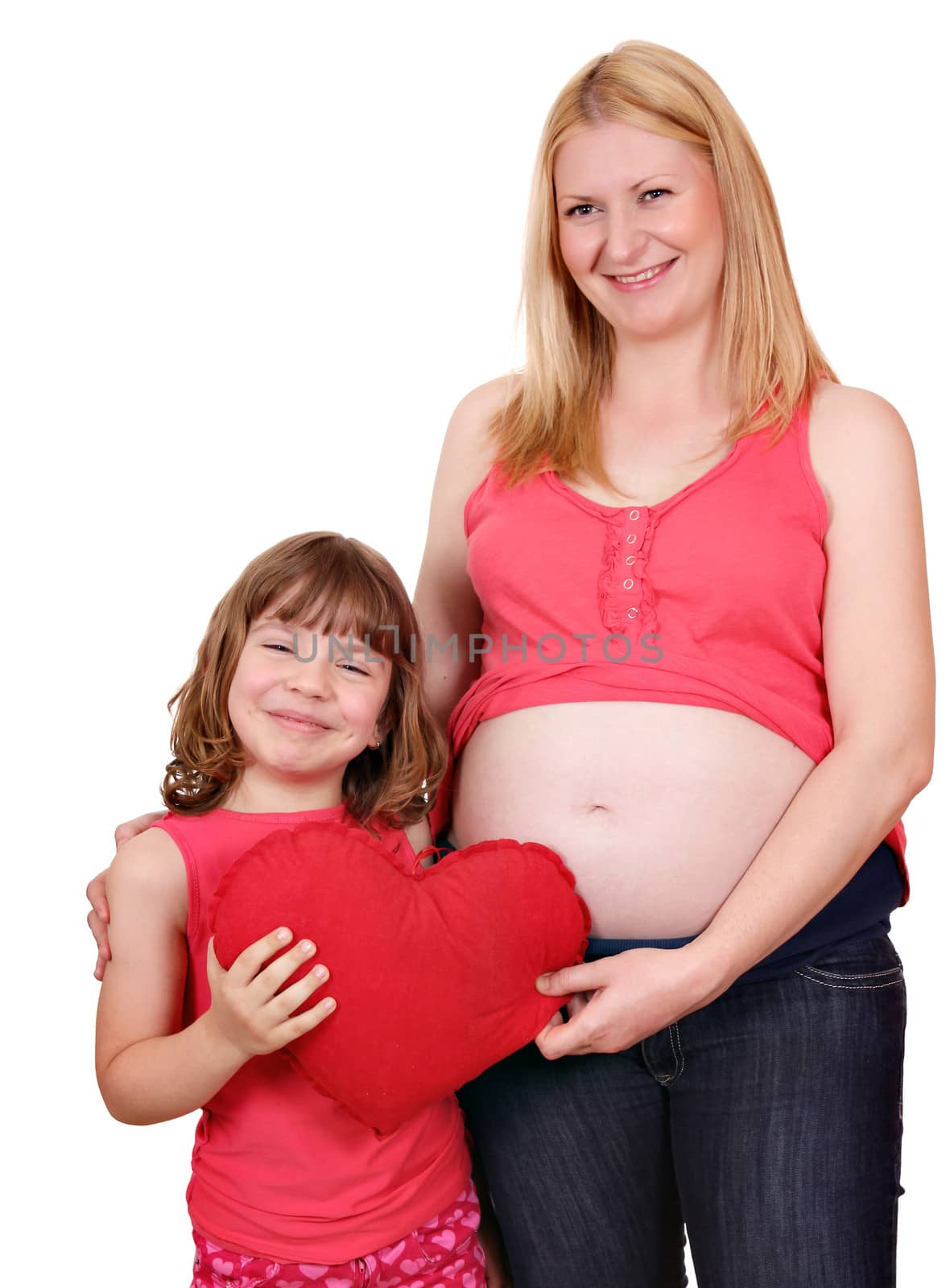 daughter and pregnant mother with big red heart  by goce