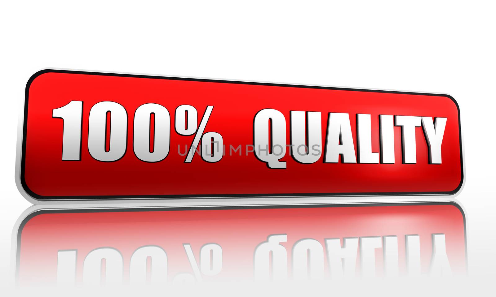 100 percent quality red 3d banner with text