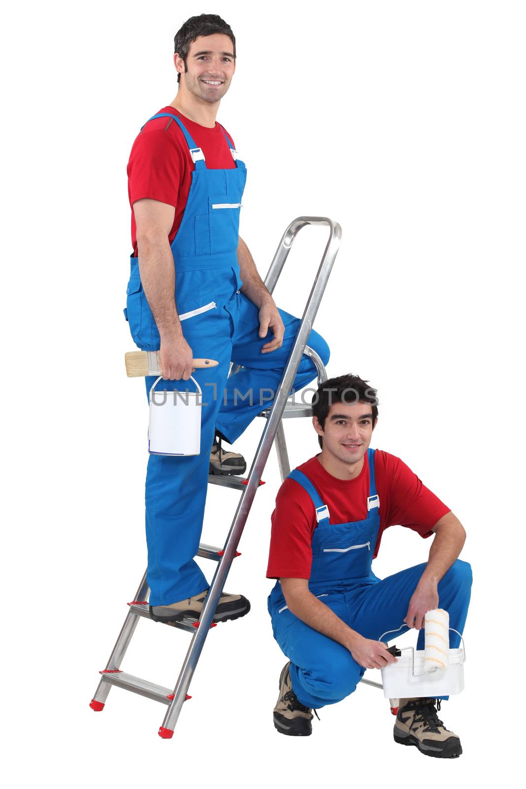 Two men painters on white background
