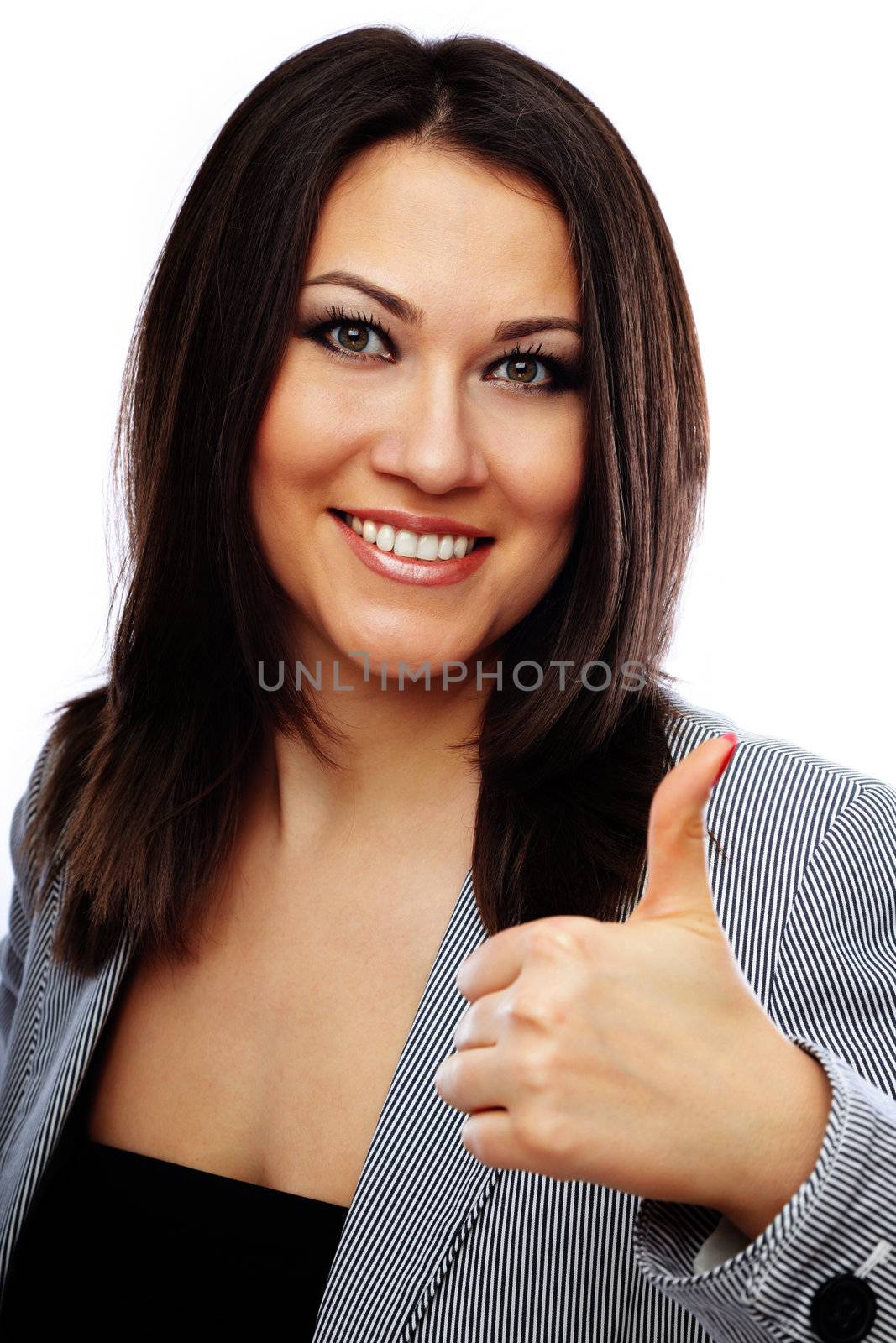 Successful businesswoman making OK sign