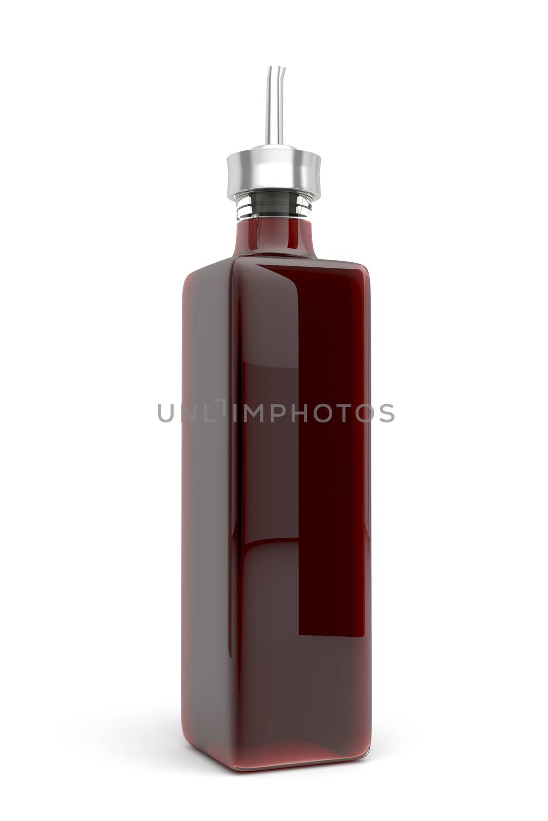 Vinegar in glass bottle on white background