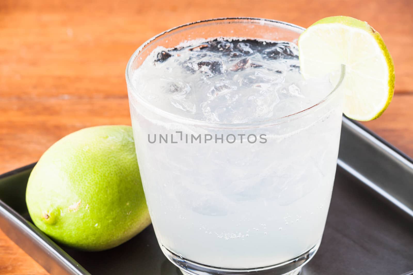 Close up fresh homemade iced lemon juice soda