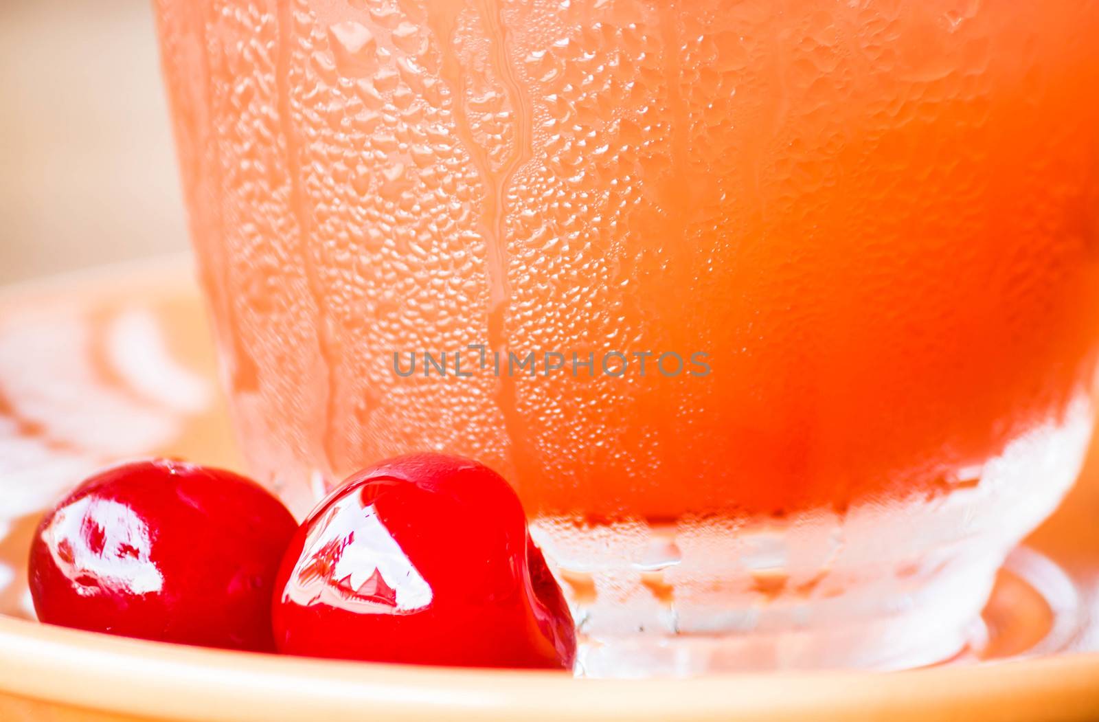 Red cherry decorate iced mix fruits juice