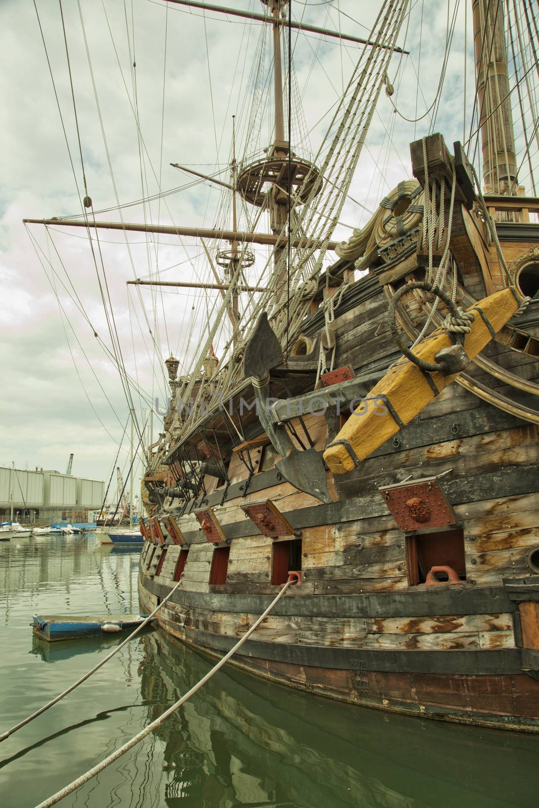 Side of the reconstruction of an old galeon