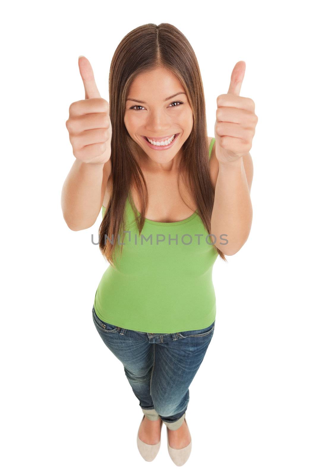 Young woman giving double thumbs up by Ariwasabi