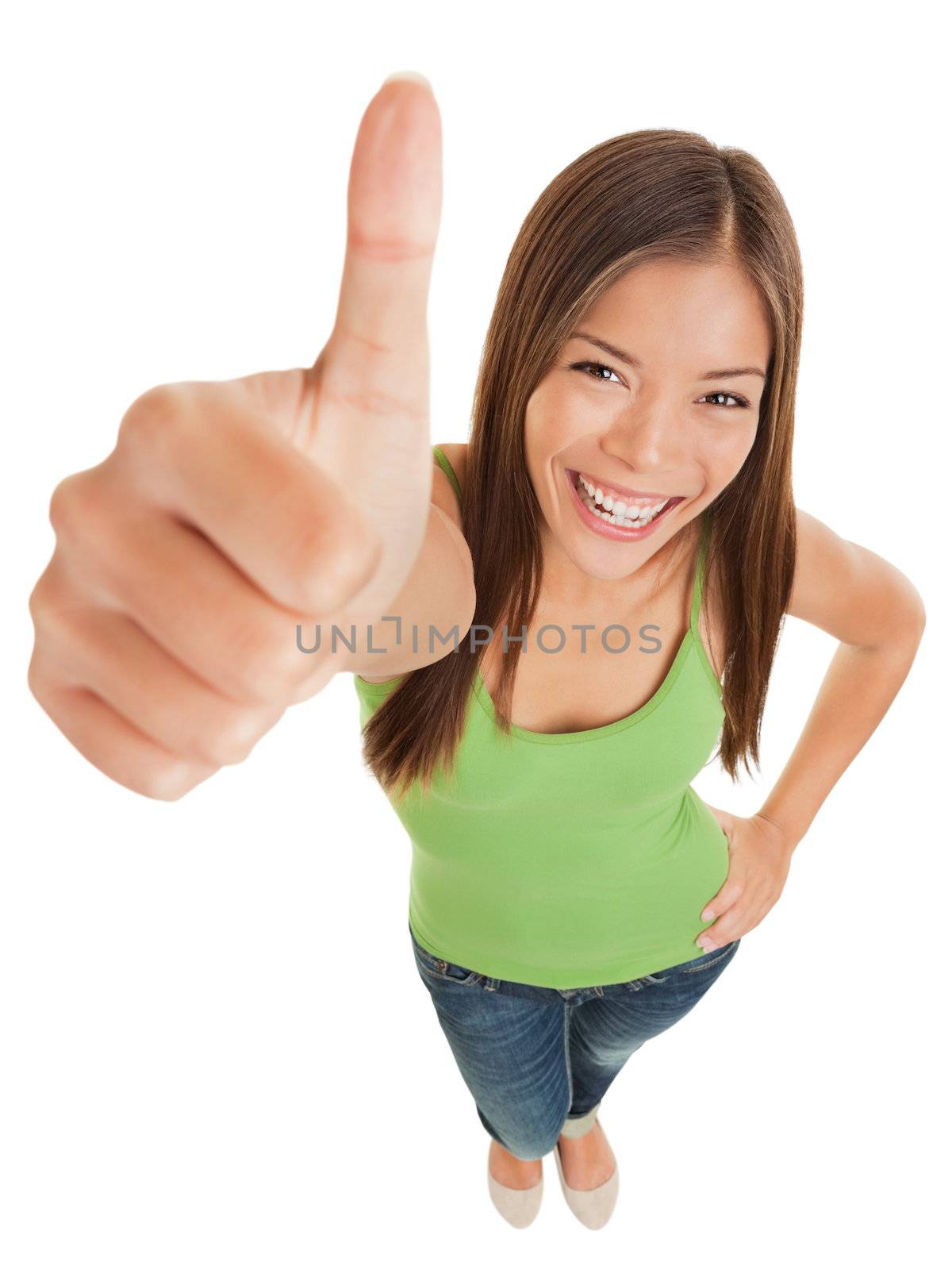 Fun portrait of a woman giving a thumbs up by Ariwasabi