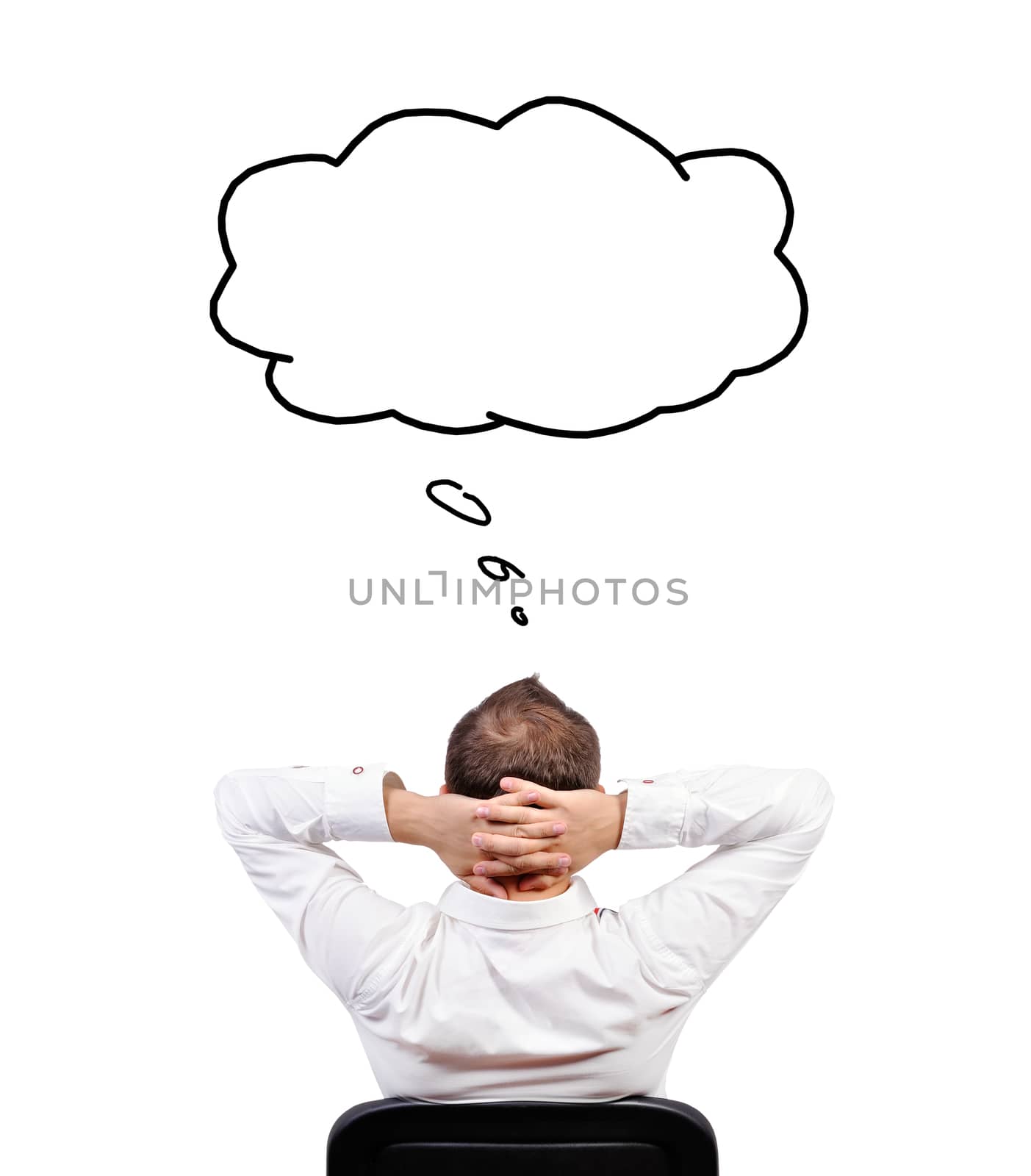 businessman and speech bubbles over head