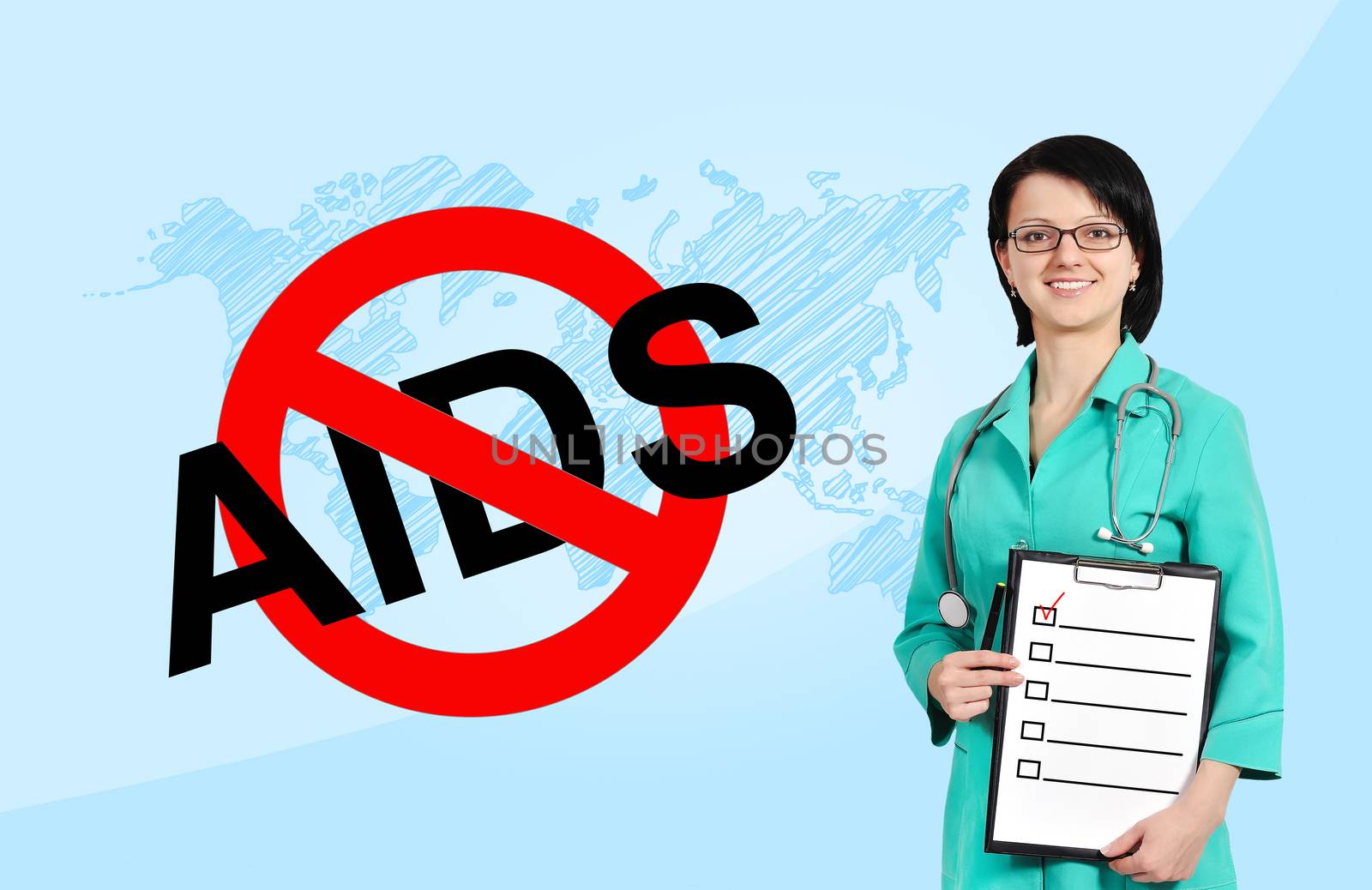 stop aids sign and  female doctor