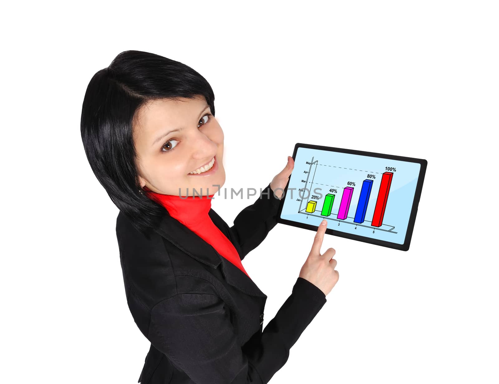 girl holding tablet with chart on screen