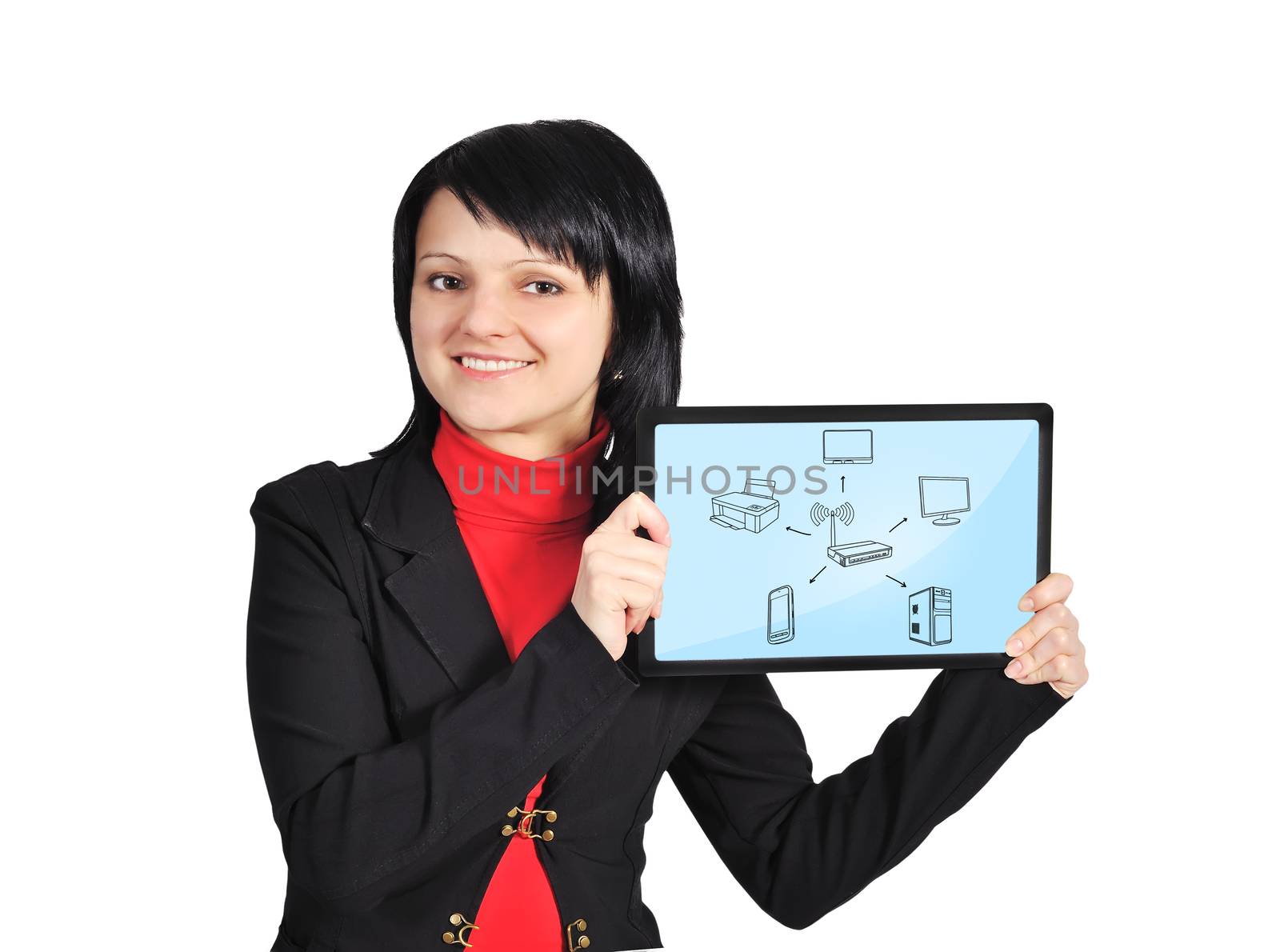 woman holding  touch pad with wireless model