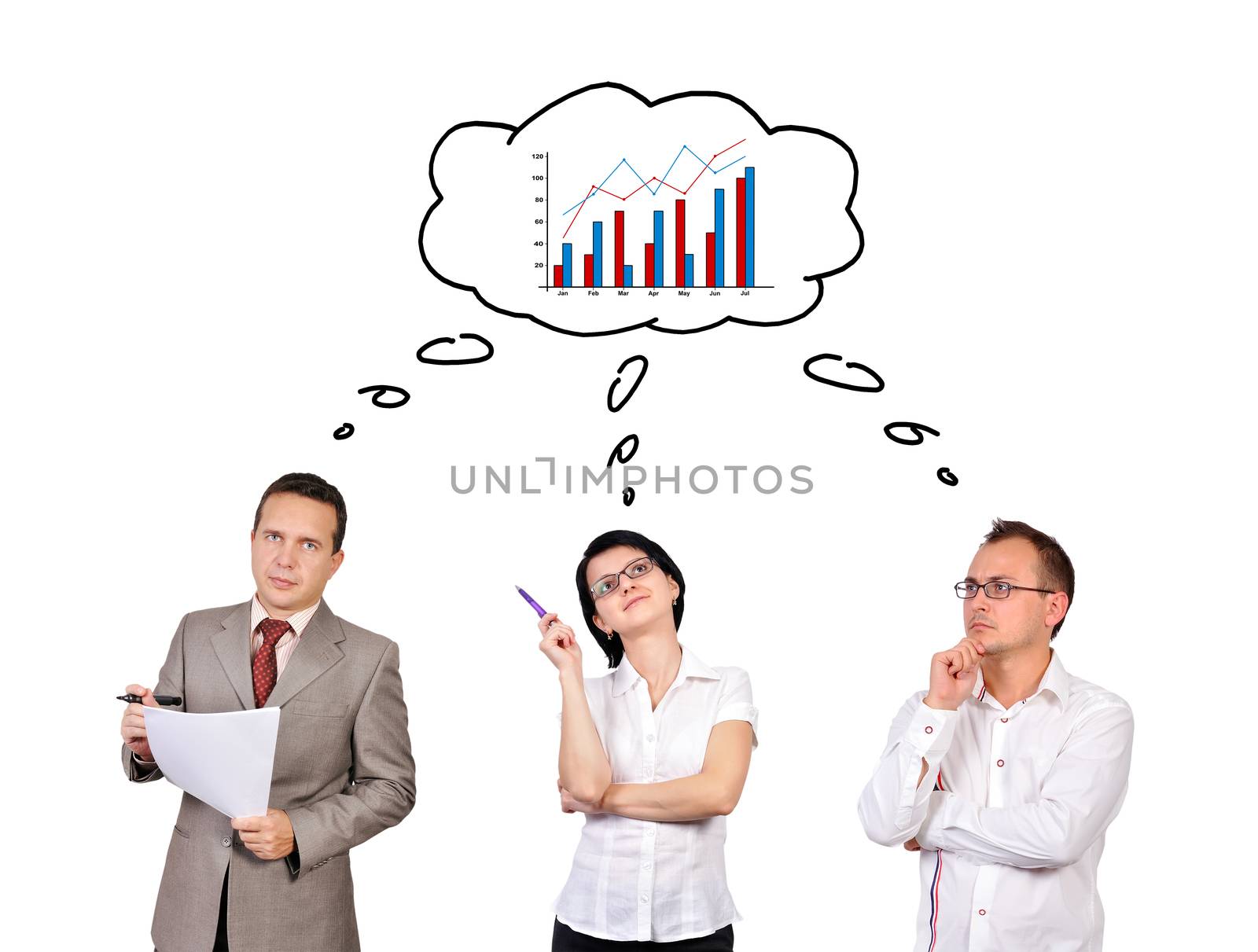 Group of businesspeople dreaming, business concept