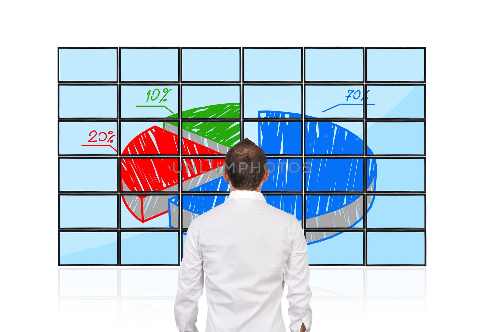 man looking on  flat panels with growth chart