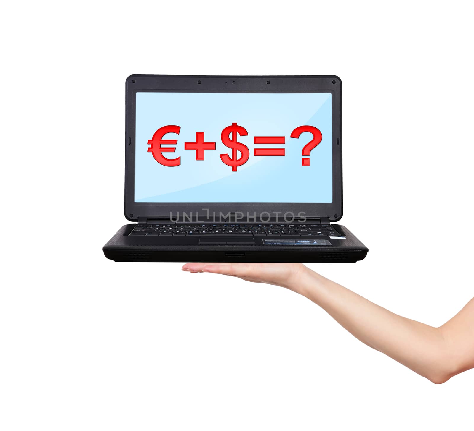 laptop with business formula in hand