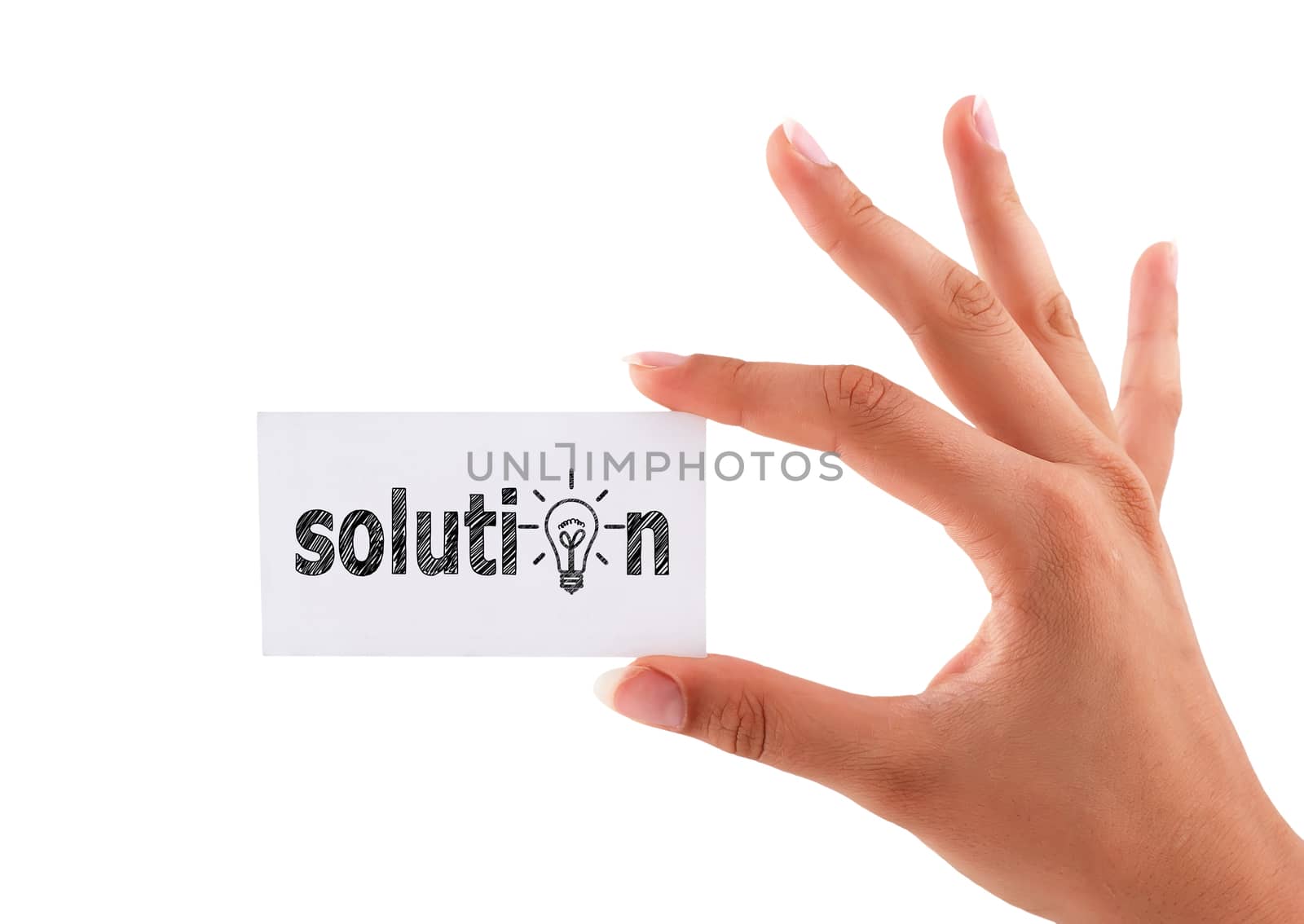 business card with solution symbol in hand