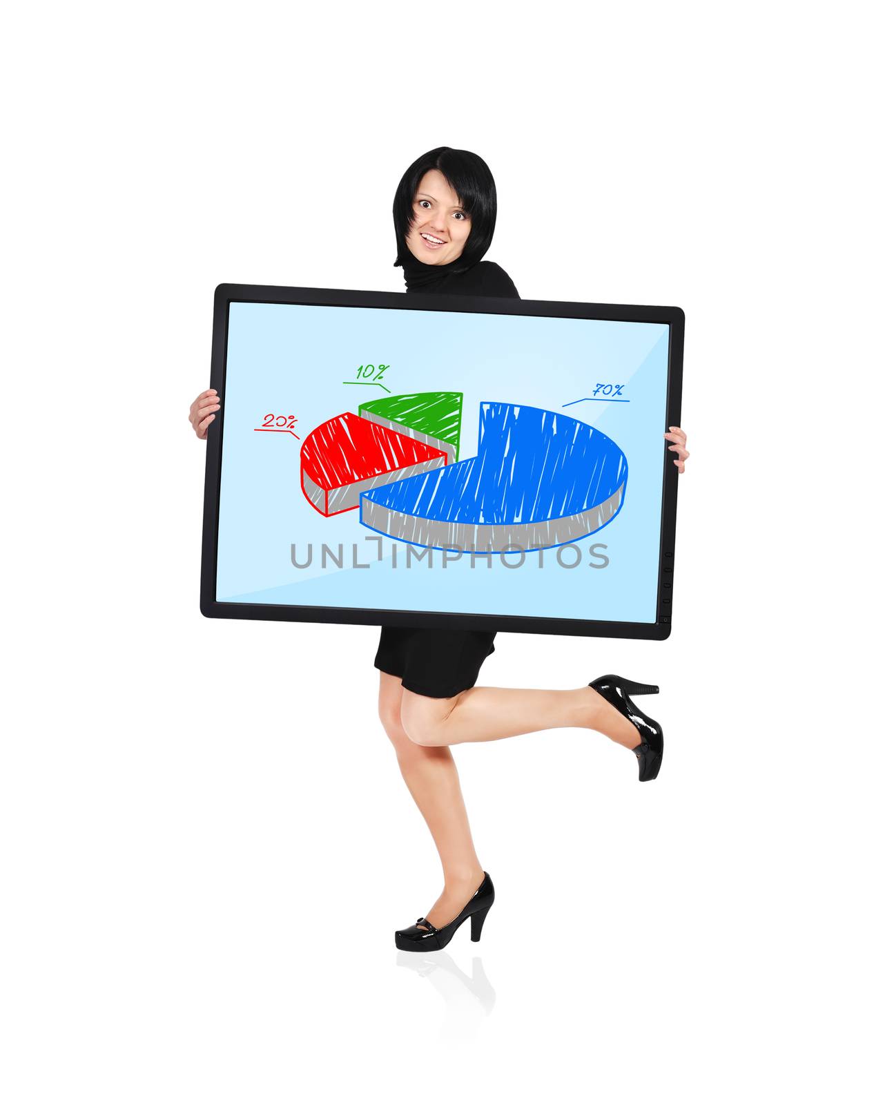 woman holding panel with pie graph