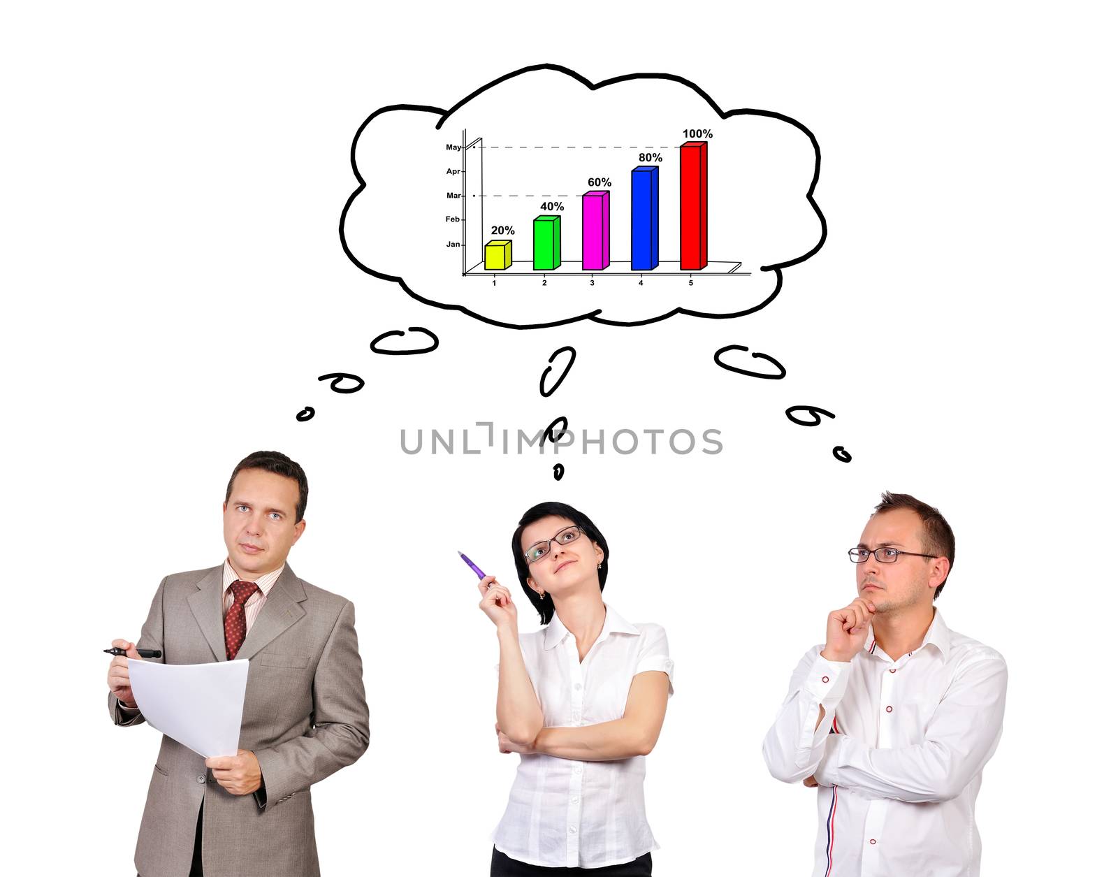 businesspeople dreaming on white background