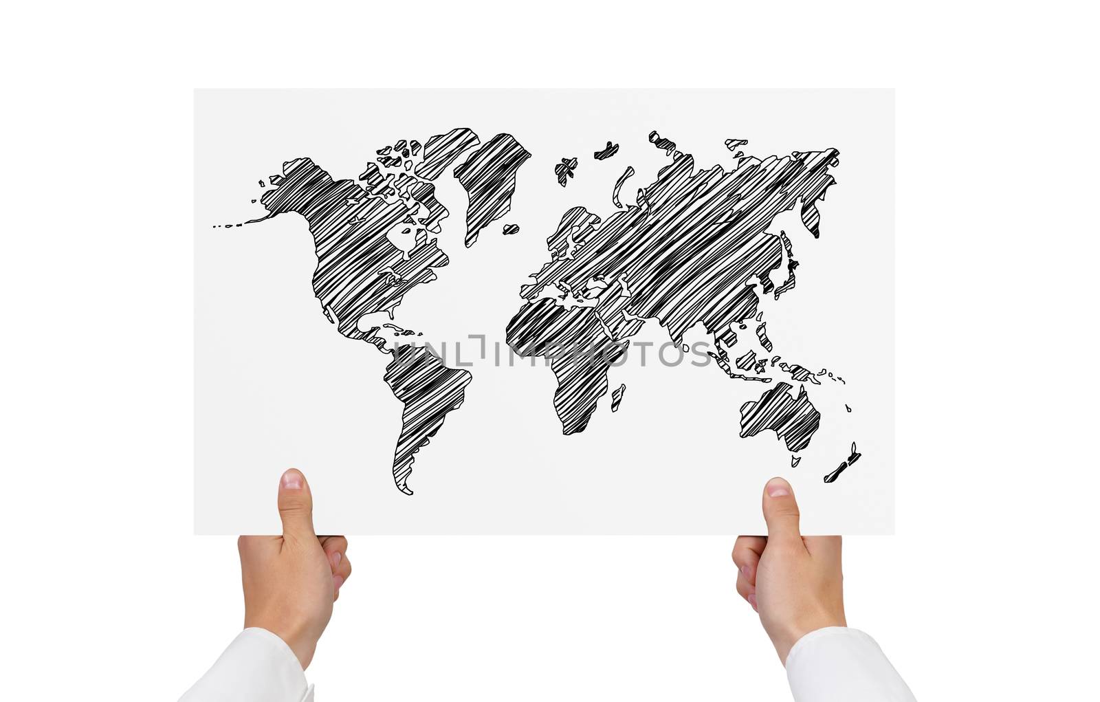 paper with world map in hands