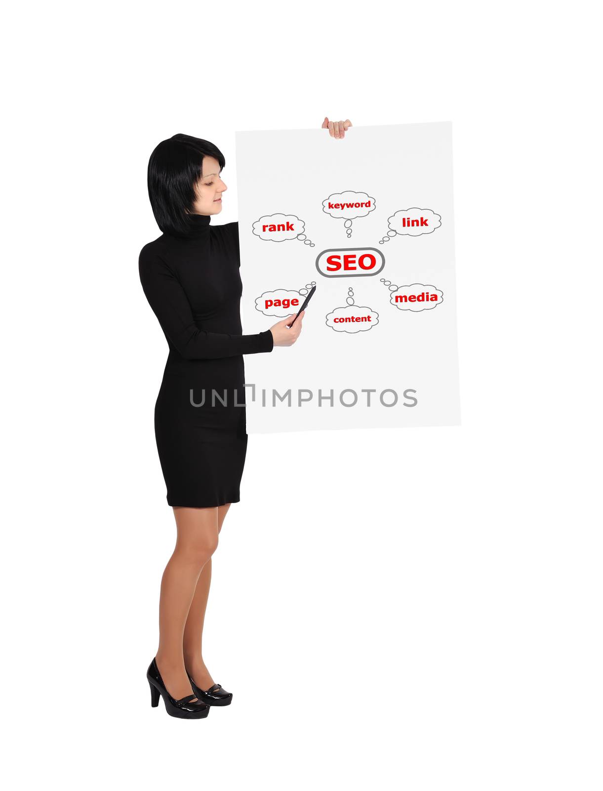 girl holding billboard with seo scheme