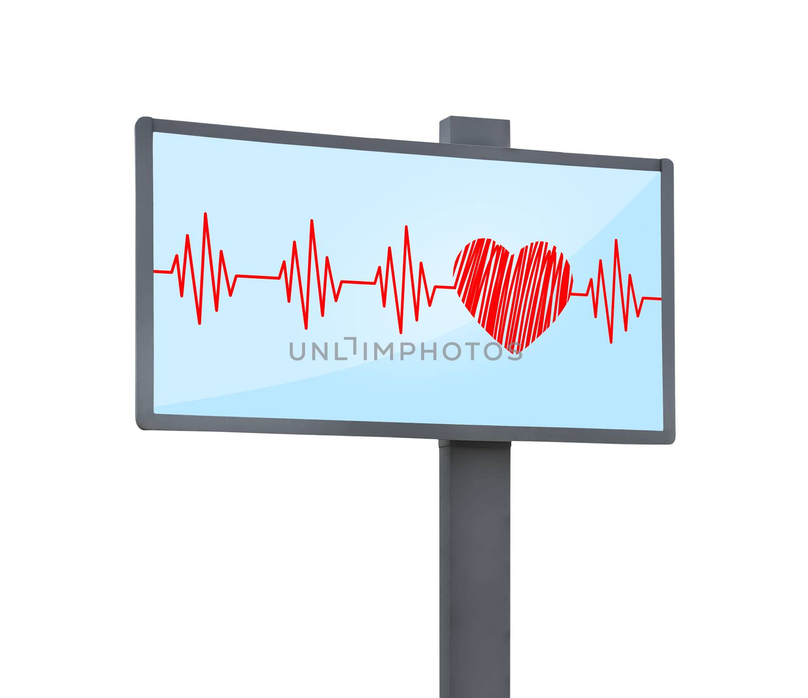 billboard with cardiogram on white background