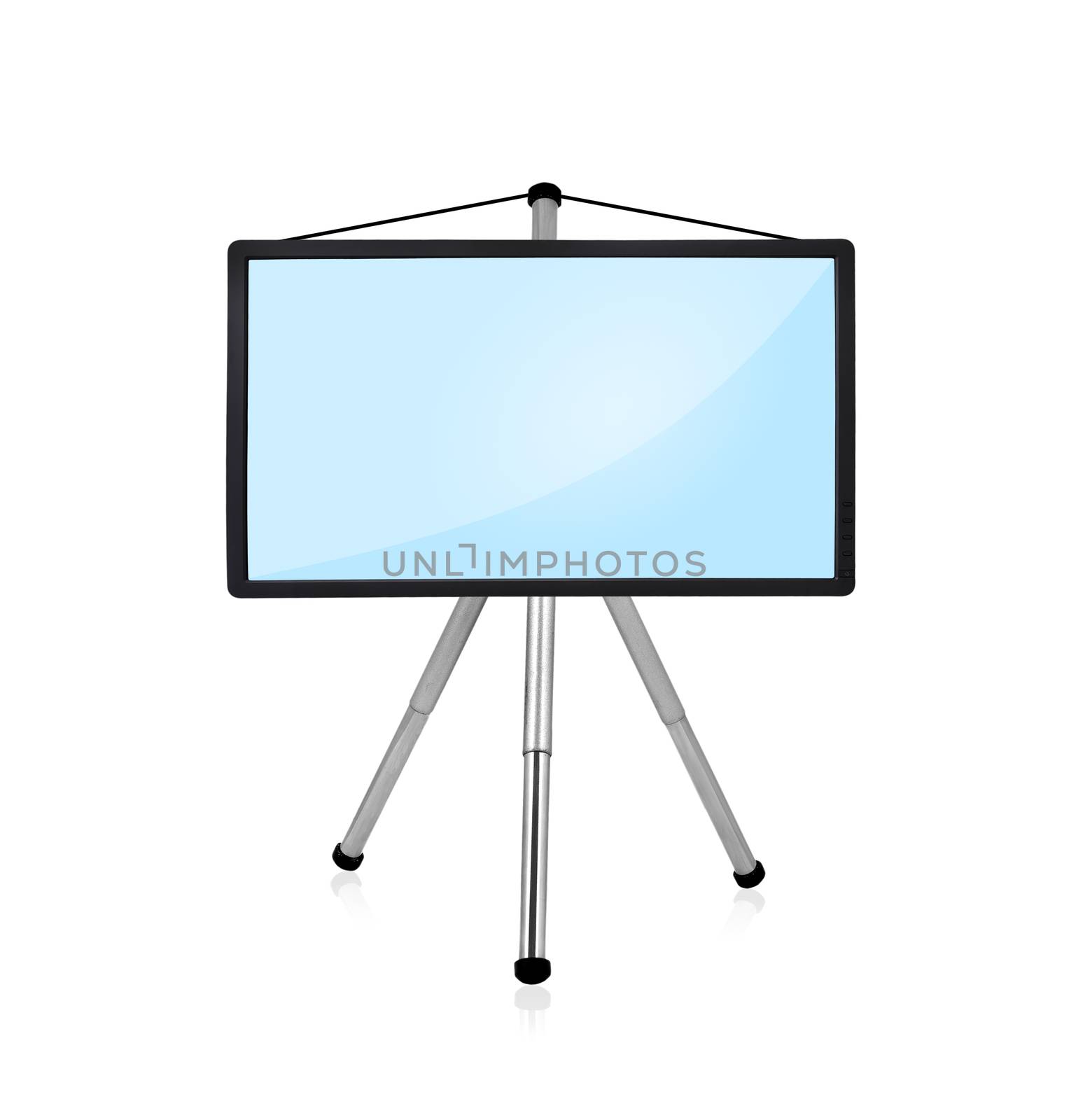 blank flat panel on tripod  on a white background