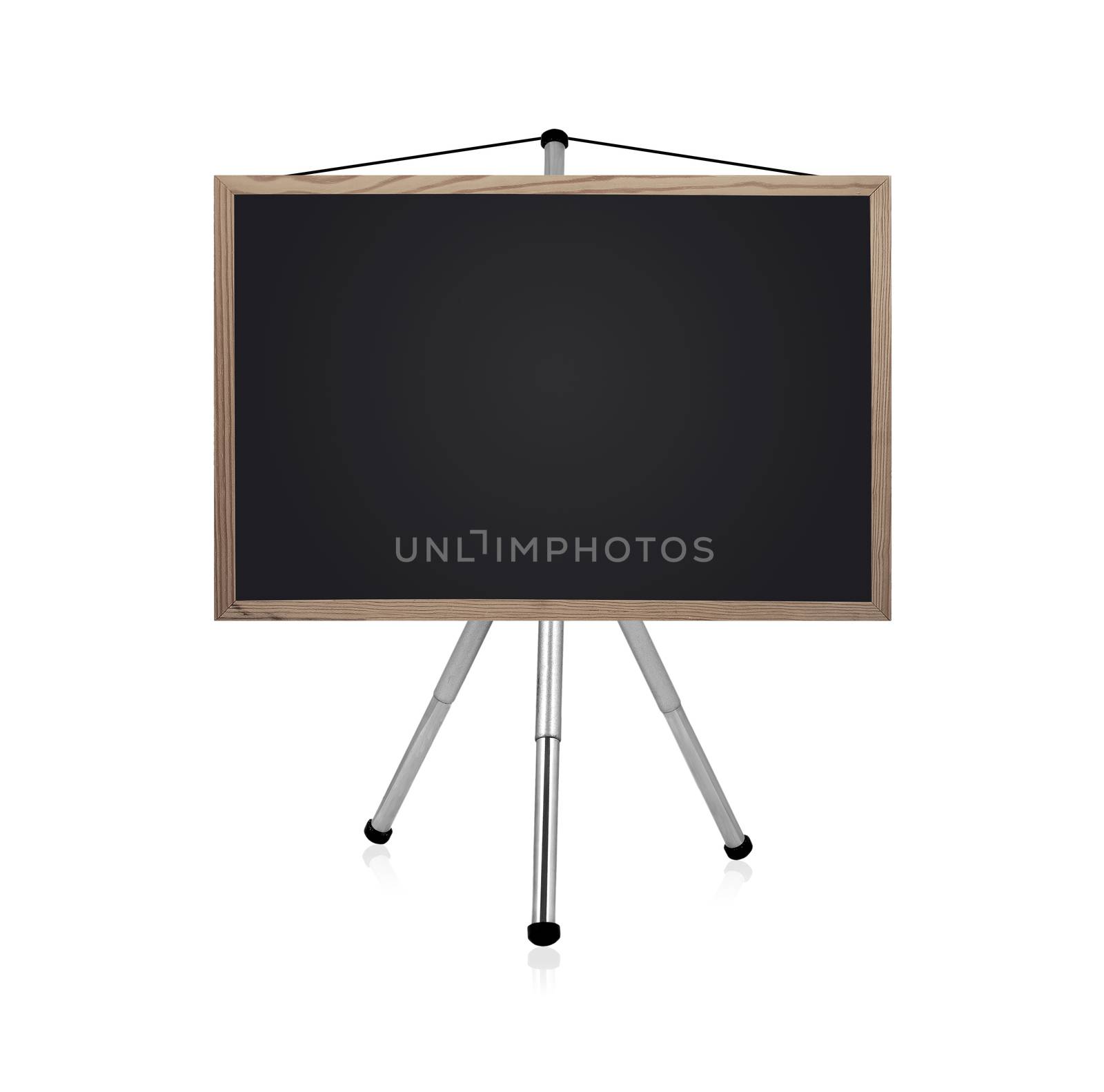 blank blackboard with tripod on a white background
