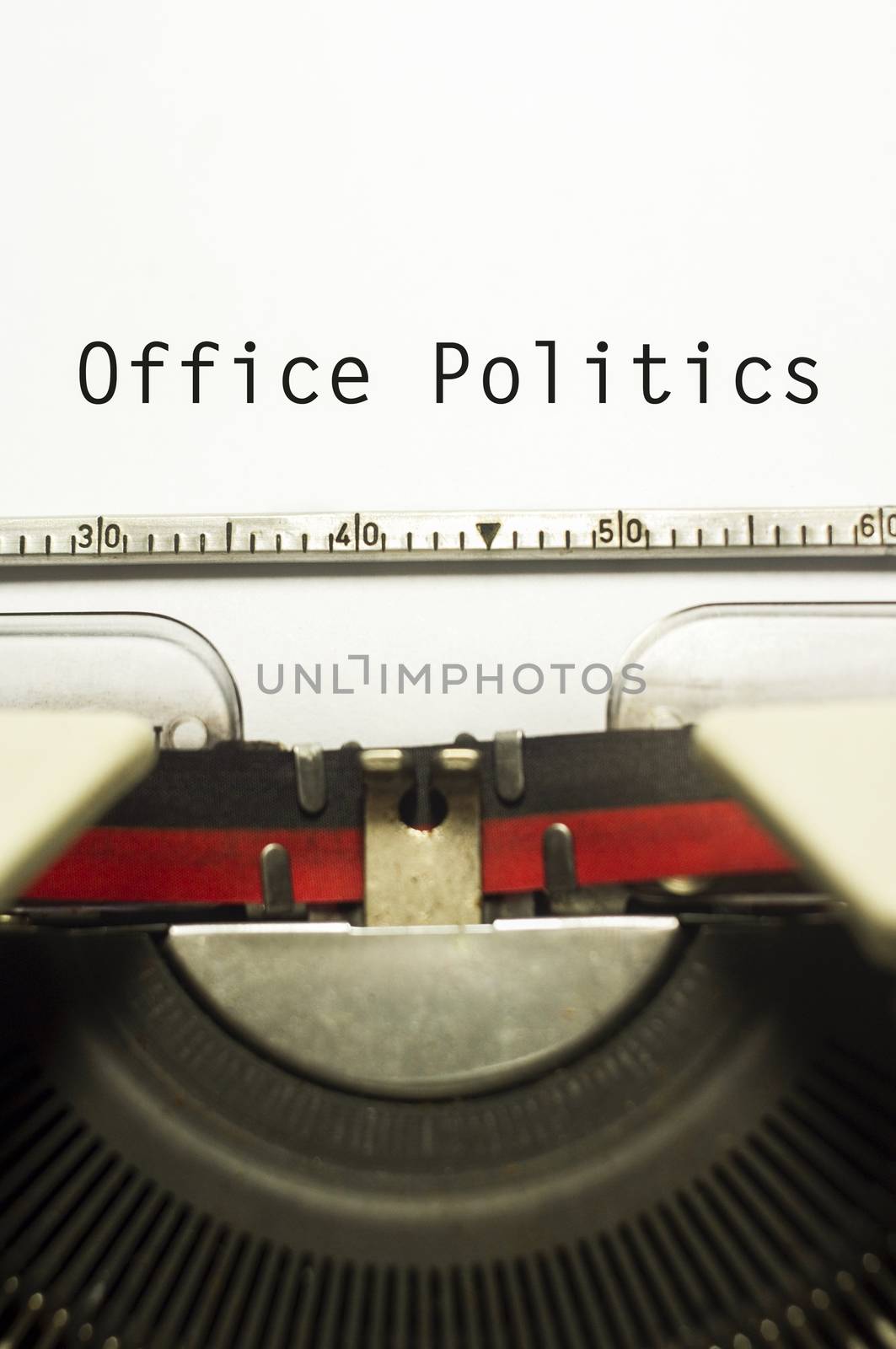 office politics, message on typewriter for conceptual background.