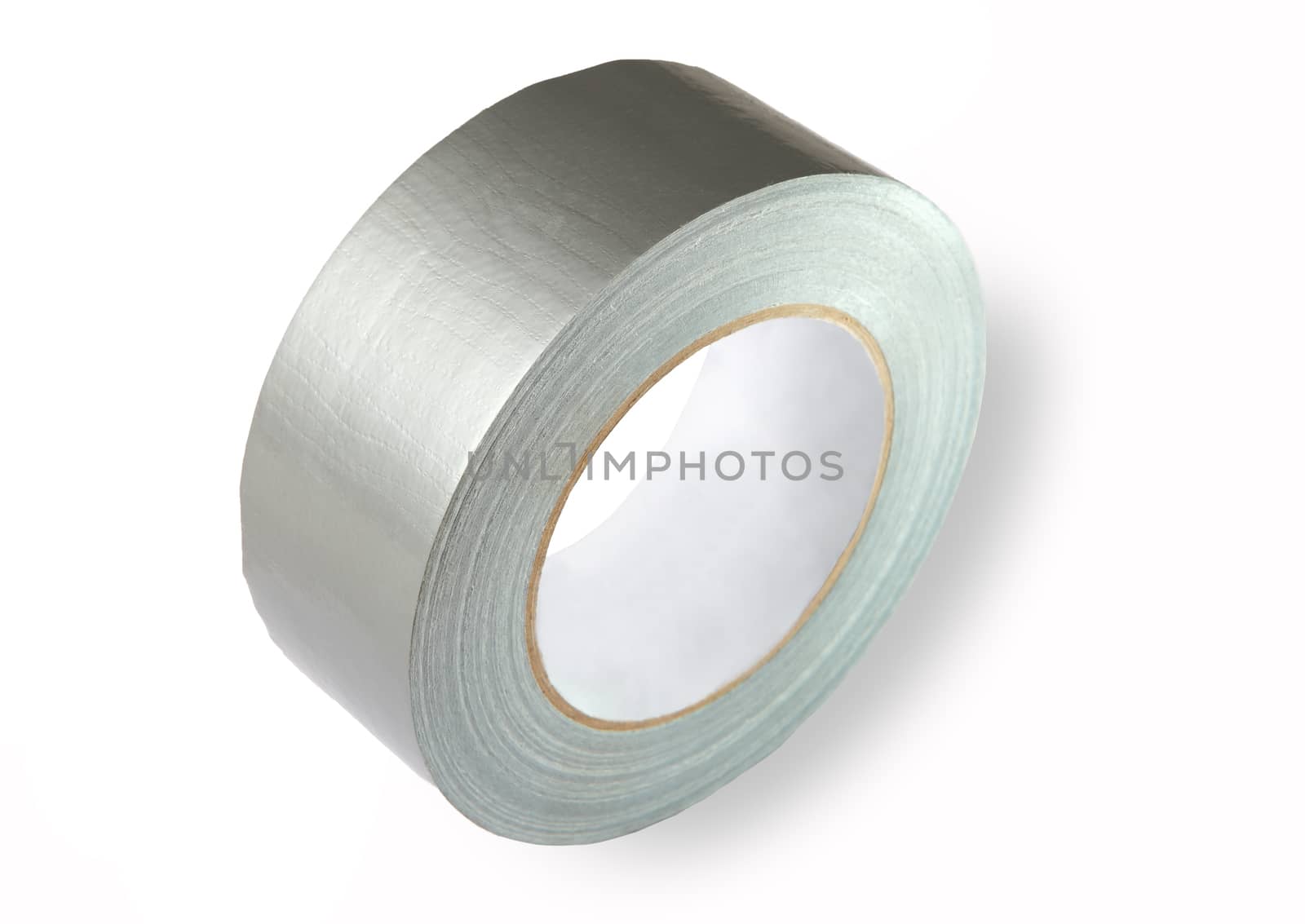 Water proof reinforced adhesive tpl tape (duct), gray color with a metallic sheen, isolated image on white background. by grigvovan