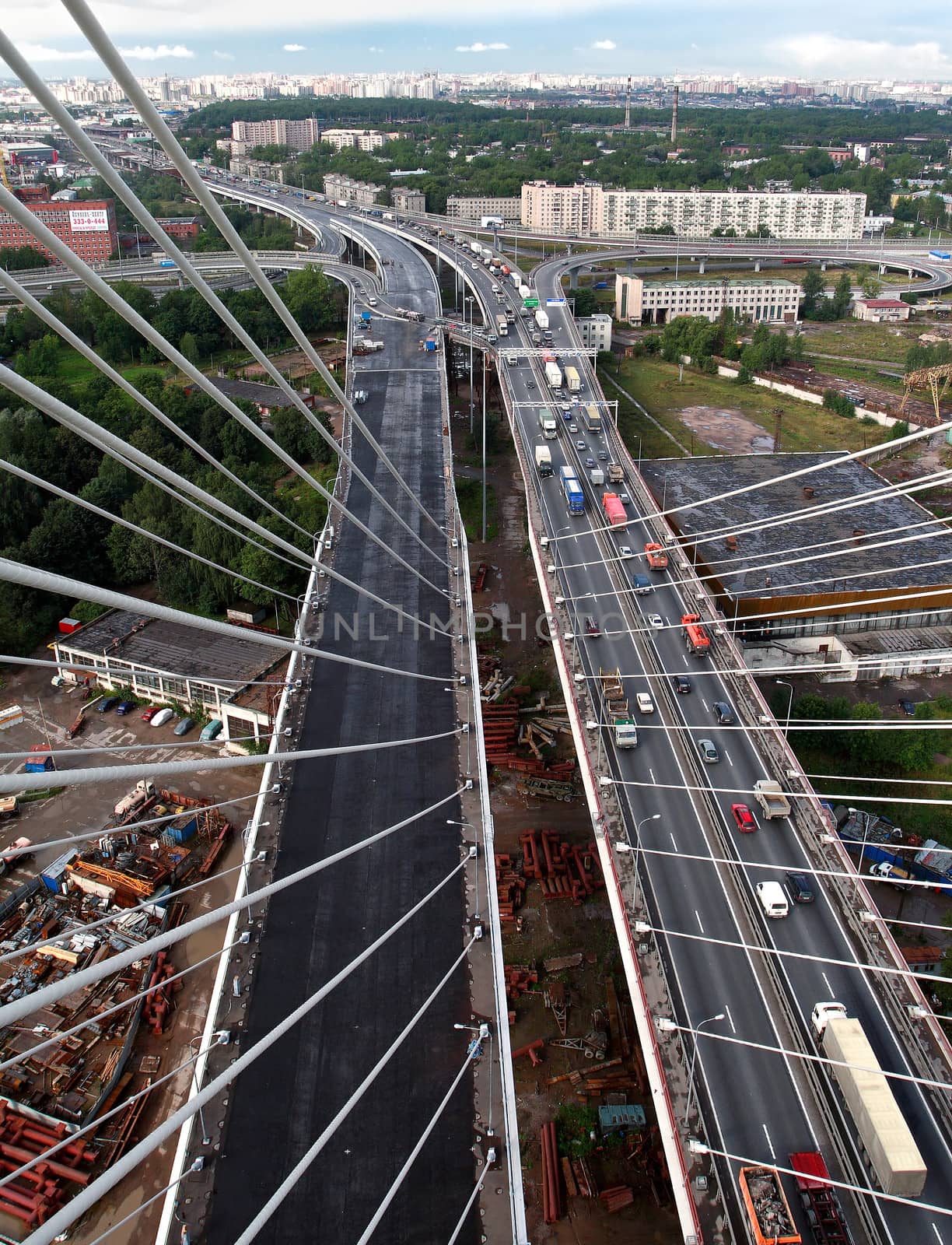 Construction of the cable-stayed bridge in St. Petersburg, Russia, cables of cable-stayed bridge. by grigvovan