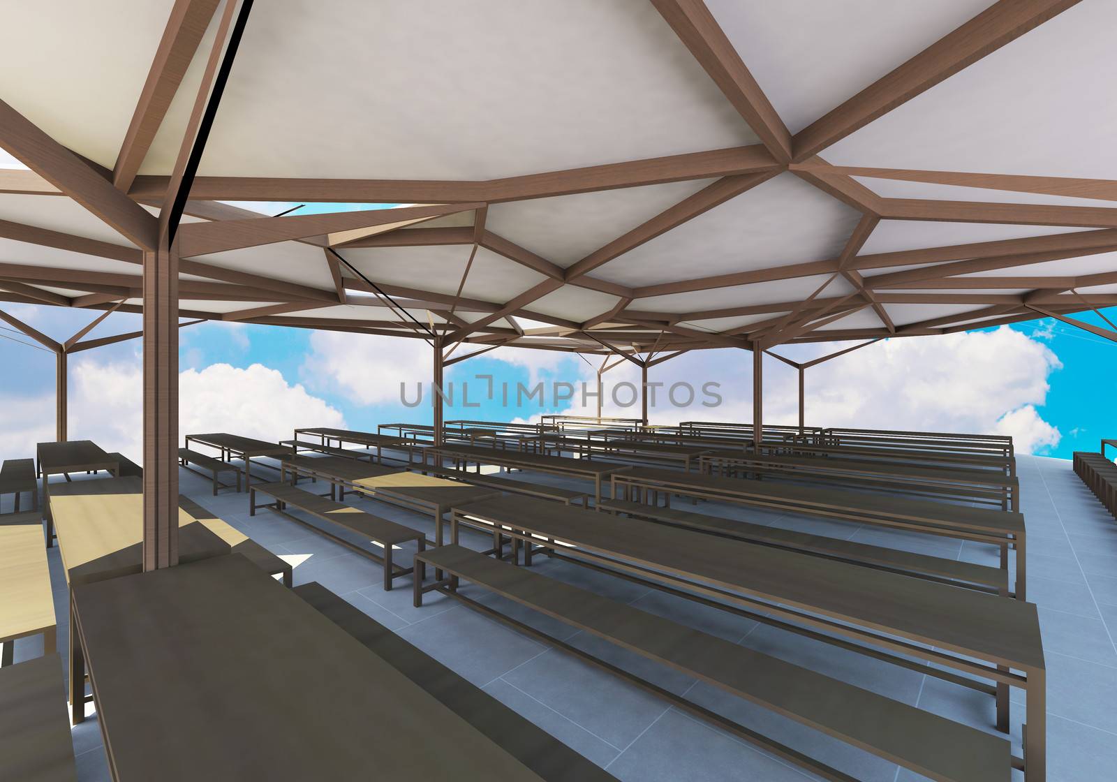 3D Rendered of Canteen, Organic Architecture