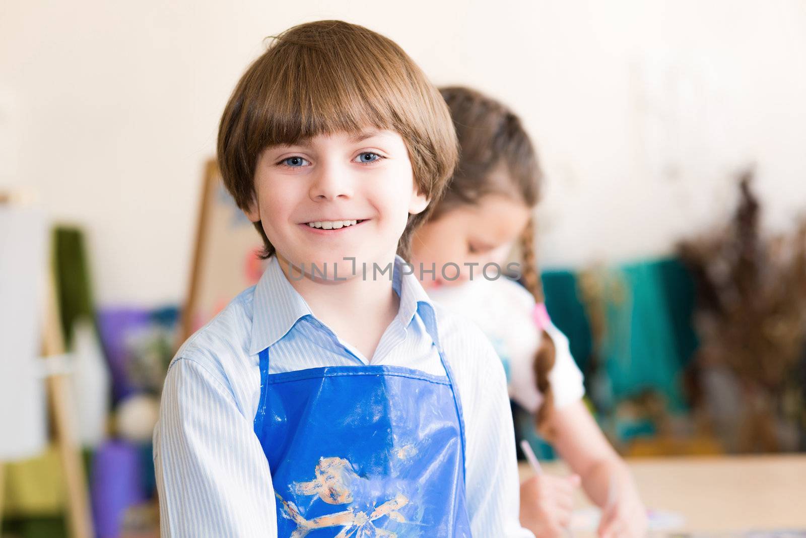 Portrait of a boy, the children learn in art school