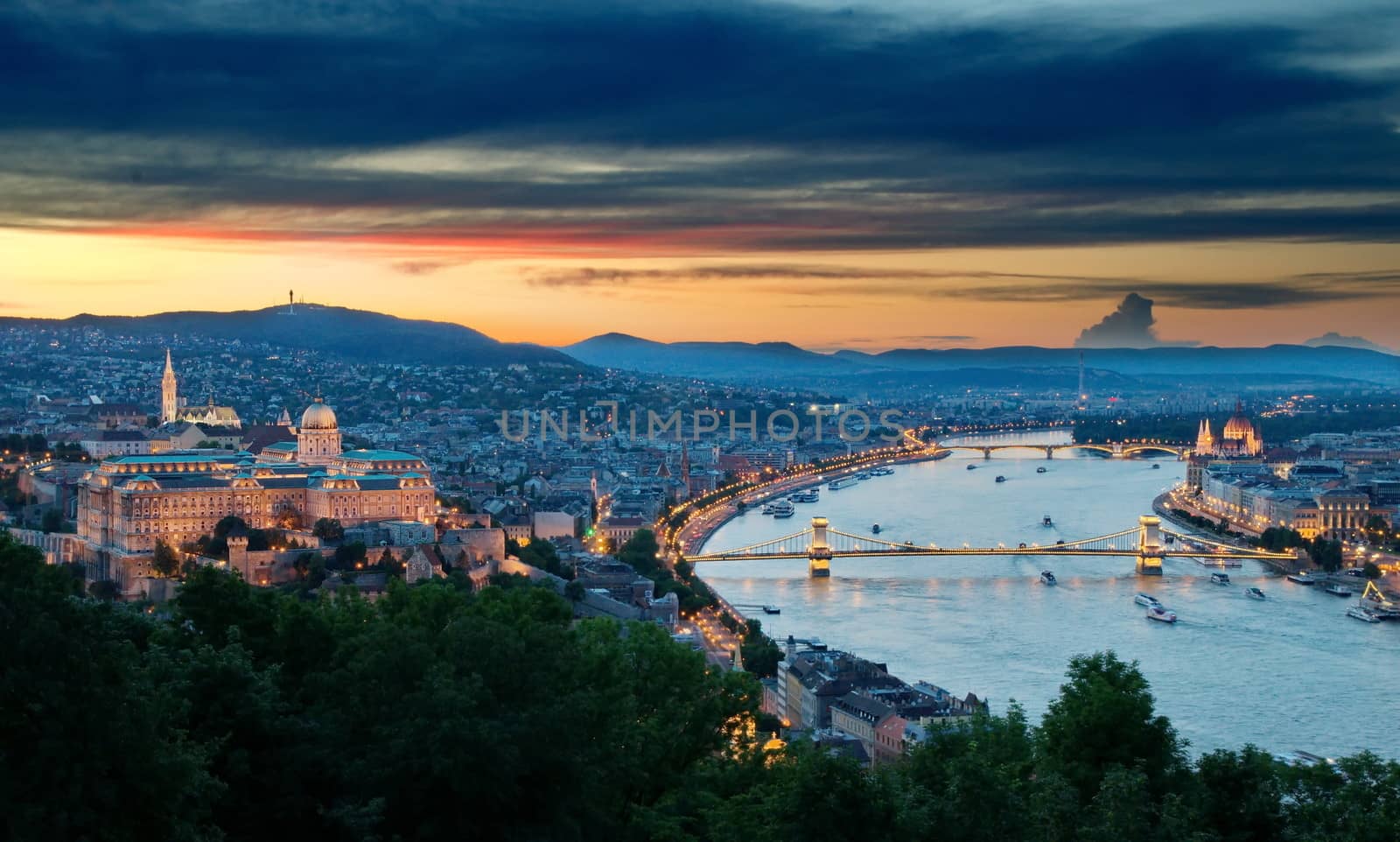 Panoramic view of Budapest at dusk