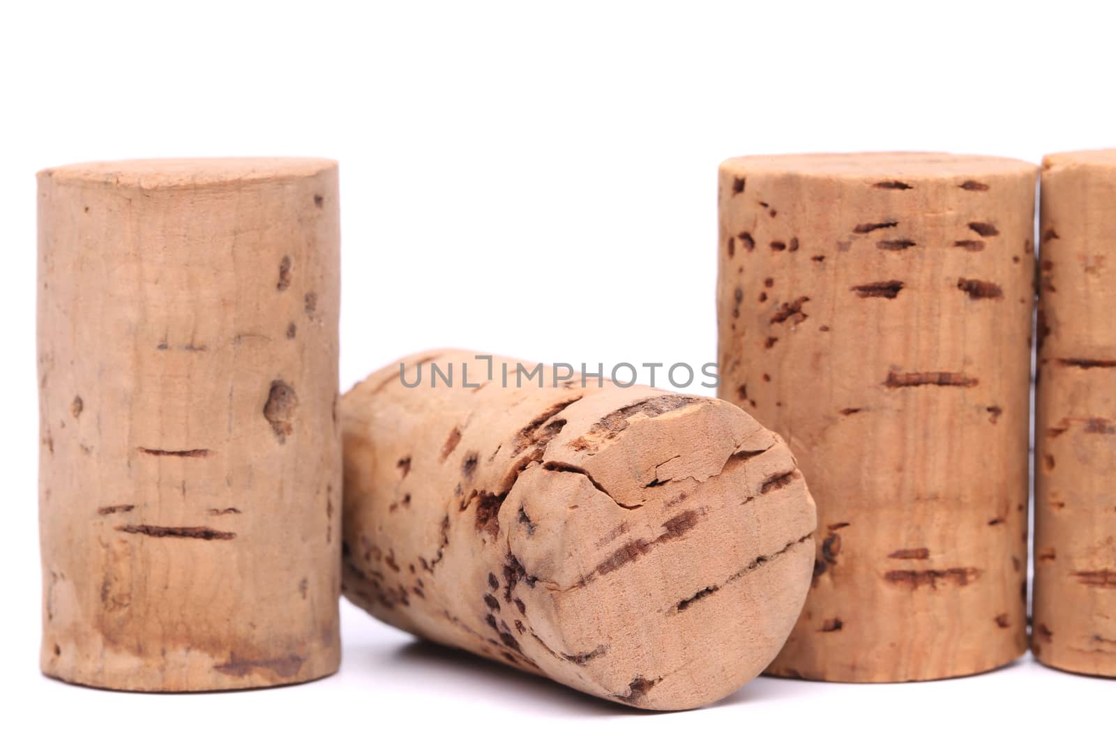 wine corks set isolated on white close-up on the white background