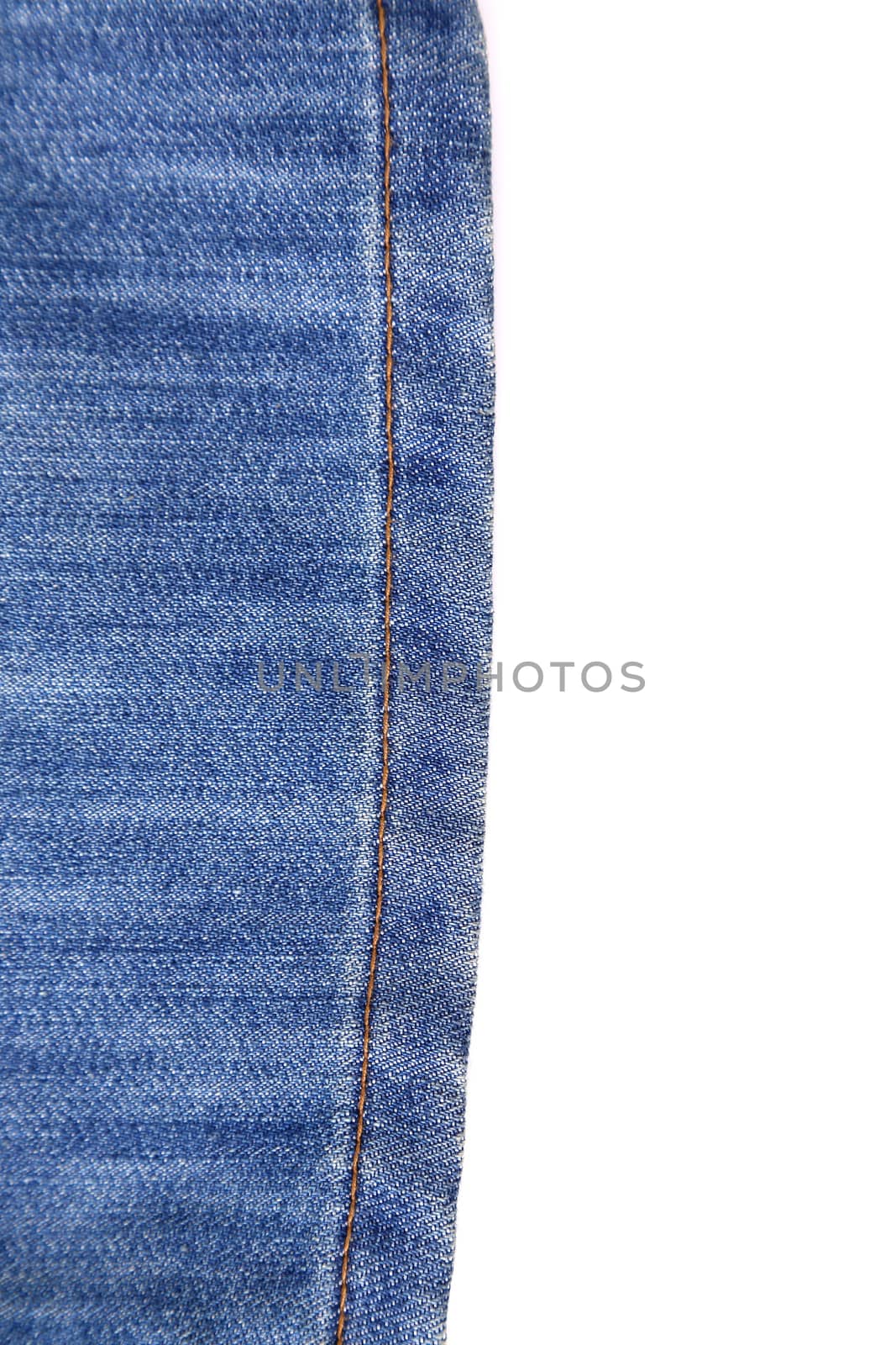 Wrinkled buttom leg of blue jean on the white background