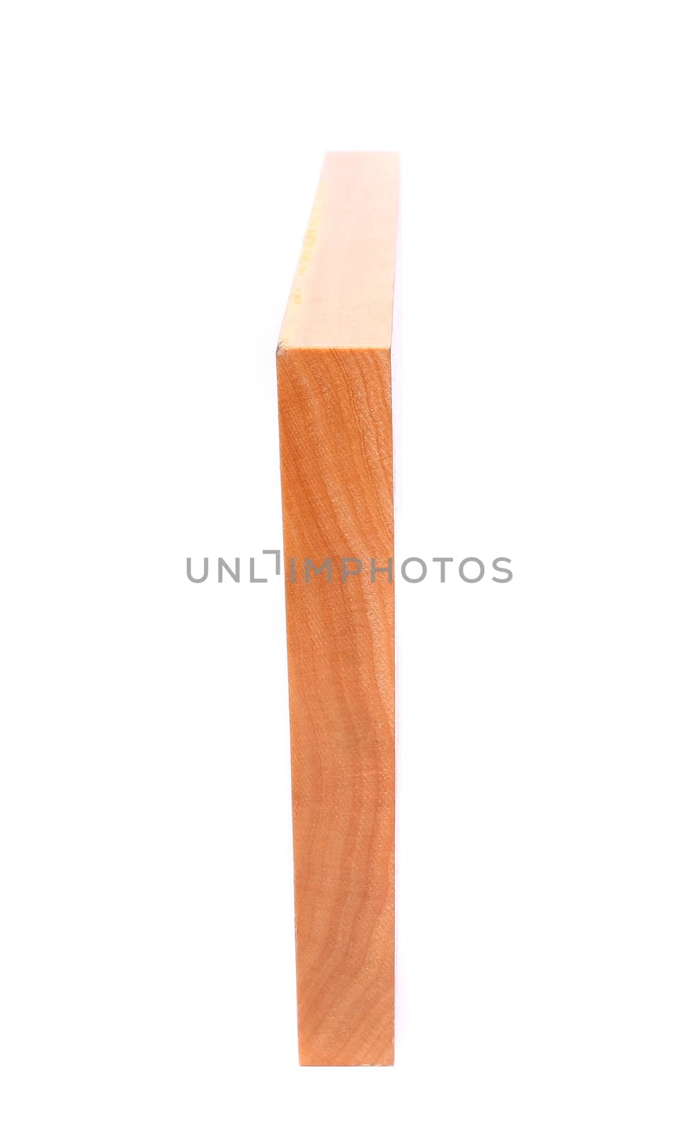 Close up view of wooden plank on the white background