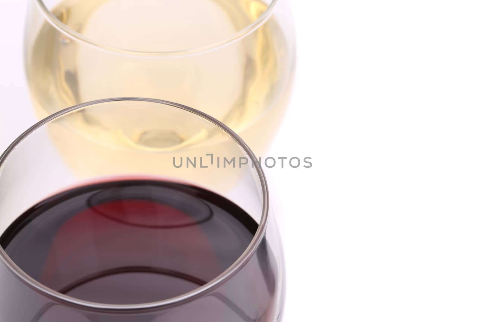 Glasses of wine view from above close-up isolated over white background
