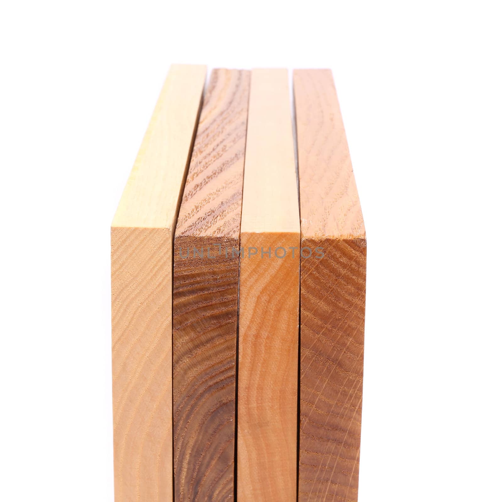 Four wooden plank close-up are located on the white background