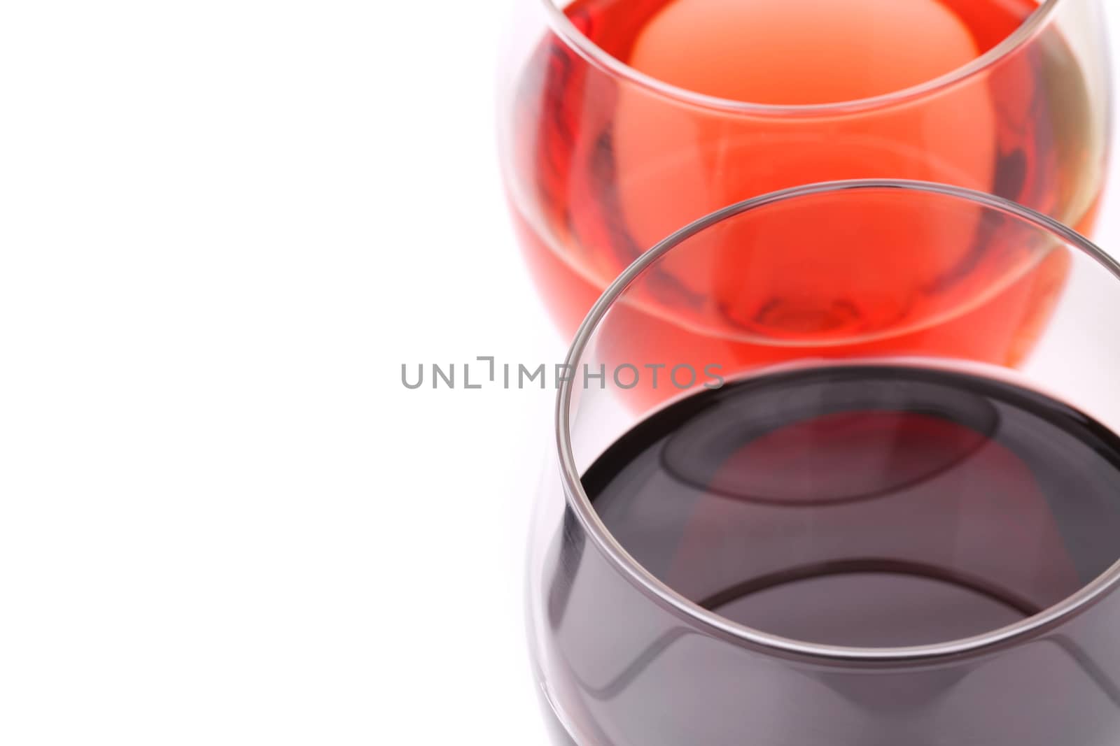 Glasses of wine view from above close-up isolated over white background